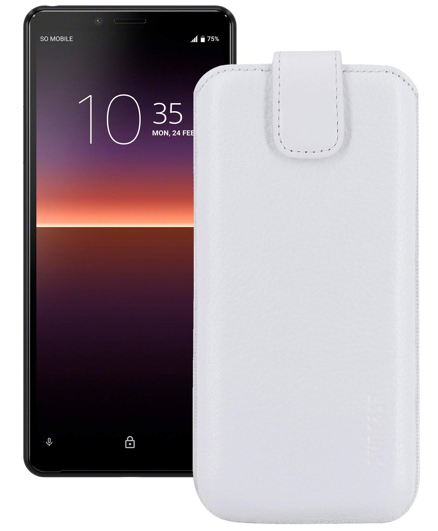 Mobile Phone Case Compatible with Sony Xperia 1 (2019) with Additional Case / Shell / Bumper Flap with Pull-Up Strap Leather Case in Full Grain White