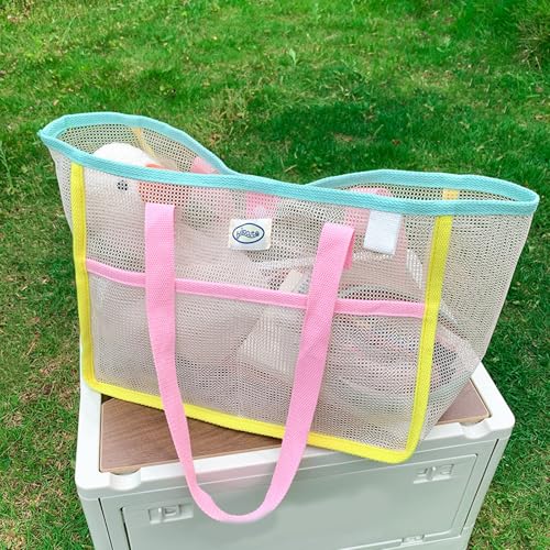 Large Mesh Bag Breathable Shoulder Bags Foldable Organized Spacious Interior Handbag For Poolside Gym Or Travel Use Foldable4