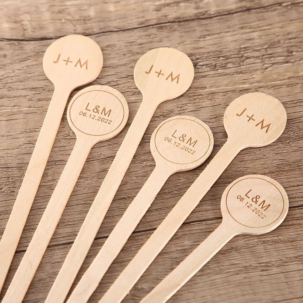Agitatore per caffè in legno personalizzato, bastoncini in legno personalizzati per matrimoni, cocktail, agitatori per bevande, cocktail (100 pezzi)