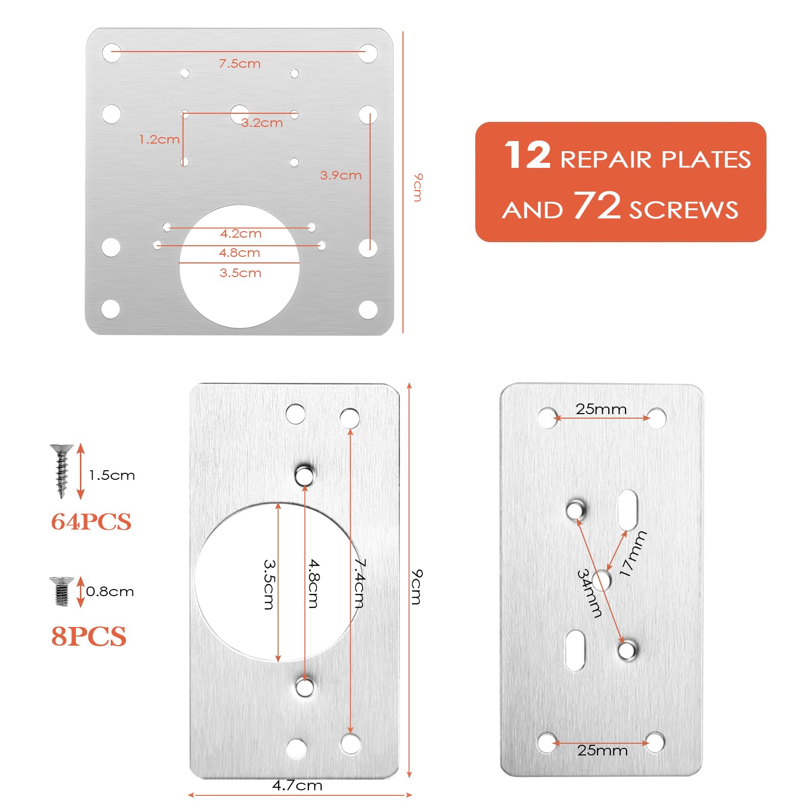 12 Piezas Placa Reparación Bisagras Cocina, Inoxidable Bisagras Puertas Cocina con Tornillos de Fijación, Armario Bisagra Artefacto Reparación para de Madera Muebles, Gabinete, Cajón, Ventana