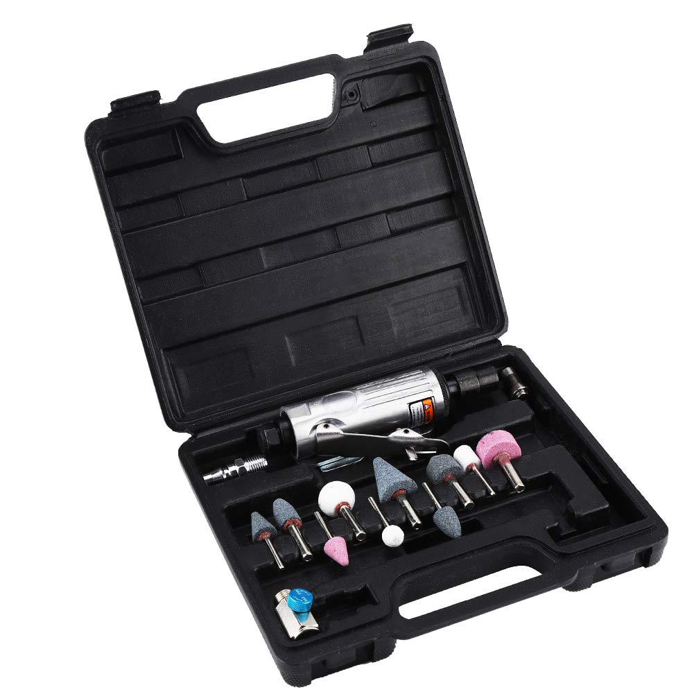 Keenso 16 Pcs Air Die Grinder Kit 1/4" 1/8" Pneumatic Rotary Grinding Tool Air Grinder Polishing Engraving Tool Set with Grinding Heads and Spanner Accessories 25000RPM