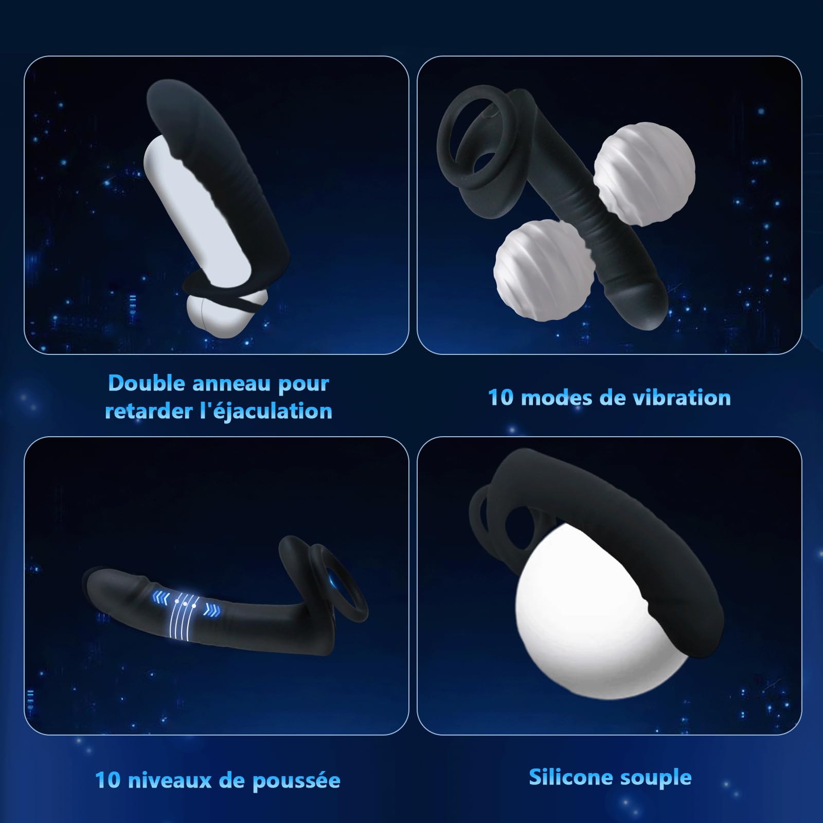 Gode Anal Vibromasseur Anneau Pénien Vibromasseurs Sex Toys Anneaux Pénis | Anals pour Couple avec 10 Modes de Propulsion et 10 Modes de Vibration Cock Ring Sex Toýs Prostate Hommes(Telecommande)