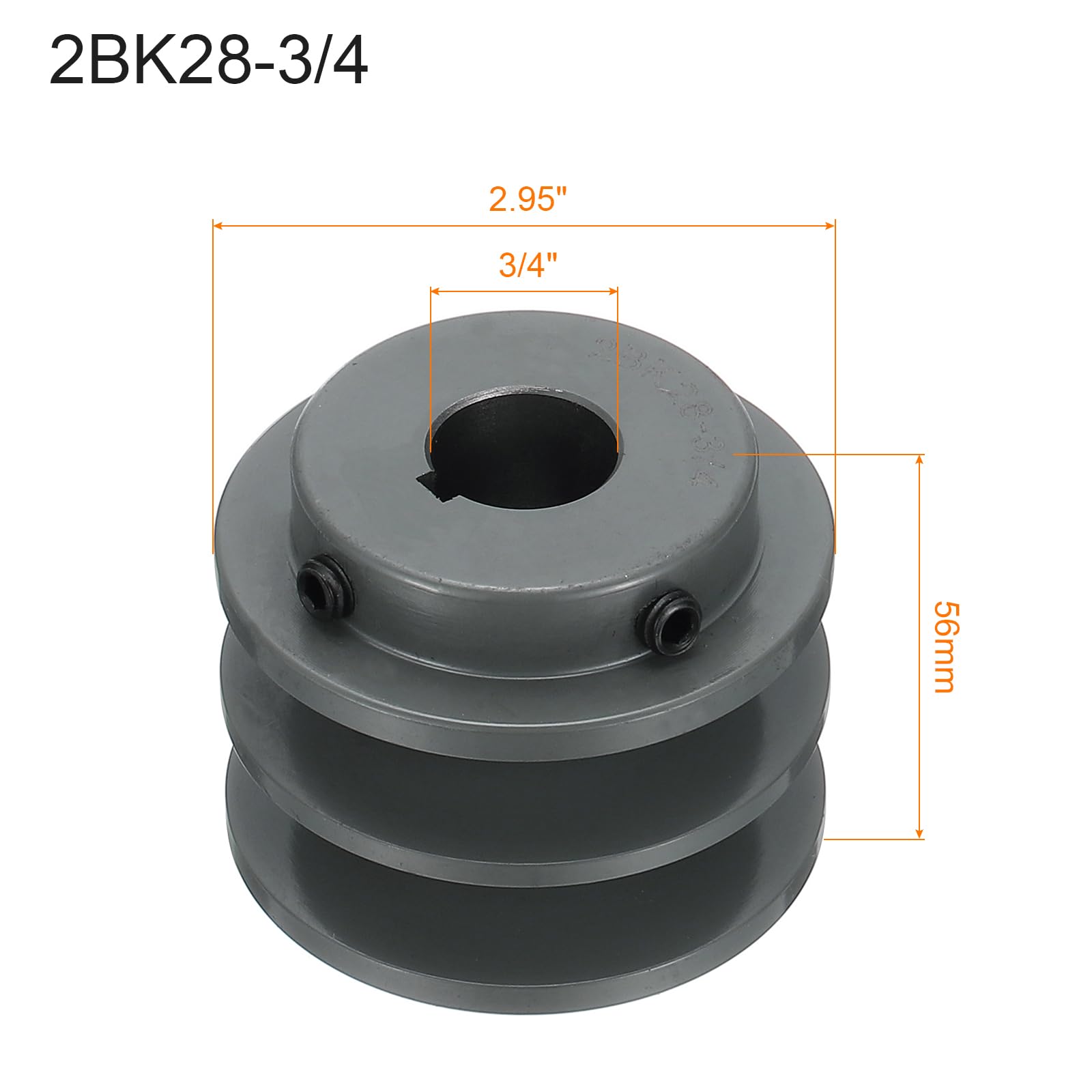 QUARKZMAN 2BK28-3/4 Puleggia A V 3/4" Foro 2.95" Diametro Esterno Doppia Scanalatura Puleggia Con Raggi Forata Su Misura Ghisa Sezione Cinghia Per 3L O B Cinghia