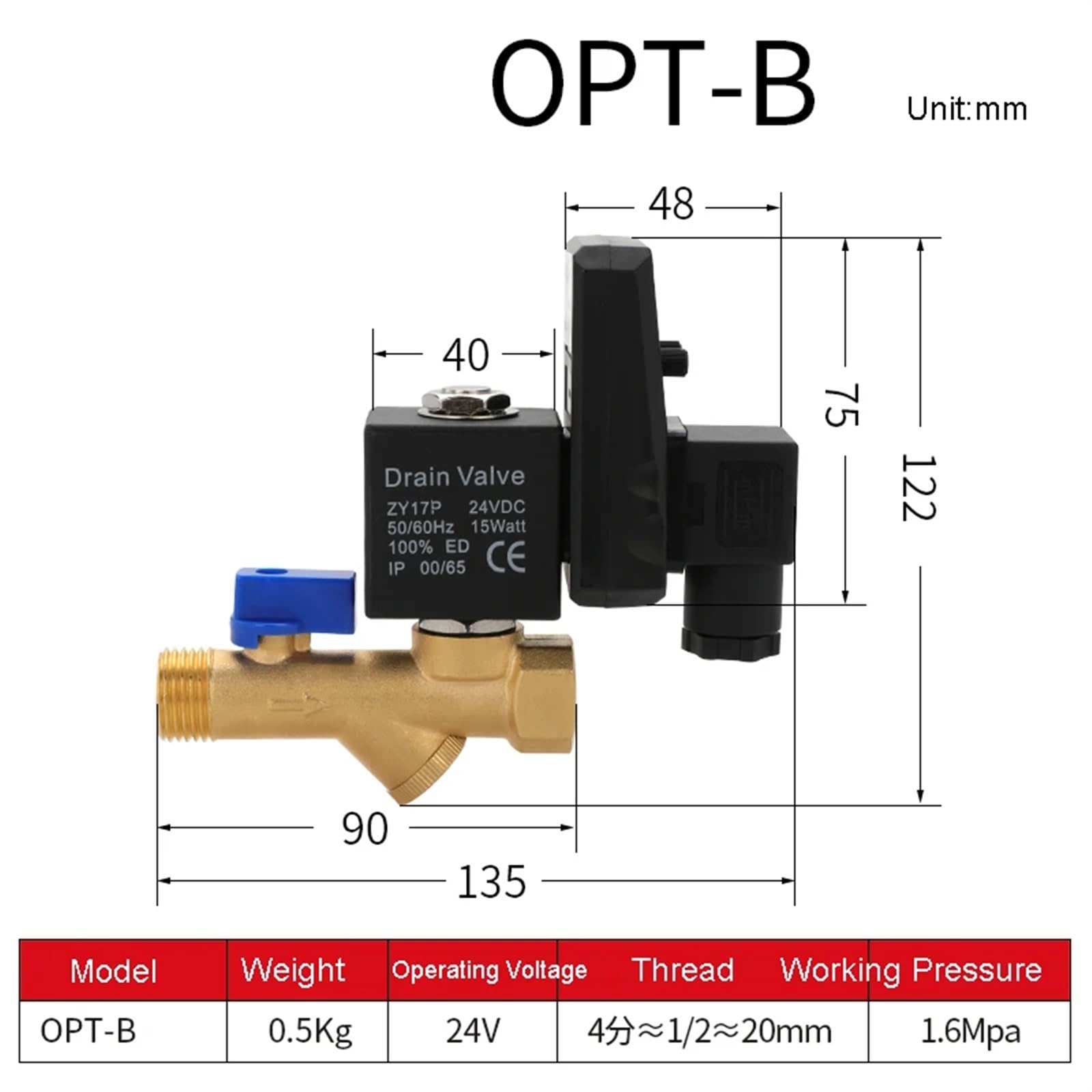 Válvula desagüe electrónica de 1/2 pulgadas compresor de aire temporizado drenaje de tanque de Gas automático de 2 vías AC220V DC24V 1 Uds(OPT-B,AC220V)