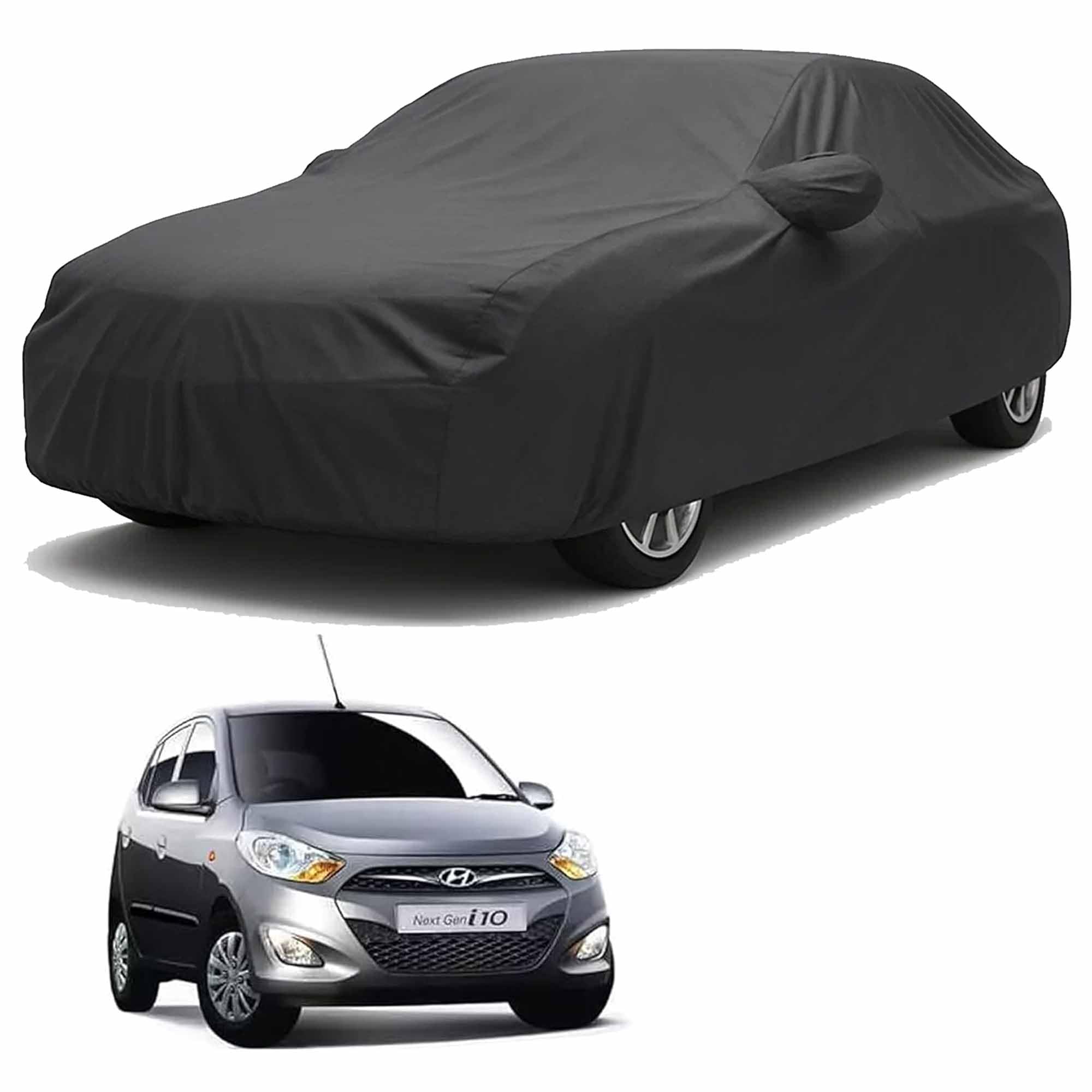 Sulfar 100% Water Resistant Car Body Cover Compatible with Mirror for Hyundai i10 (Triple Stitched, Full Bottom Elastic, Dark Grey)