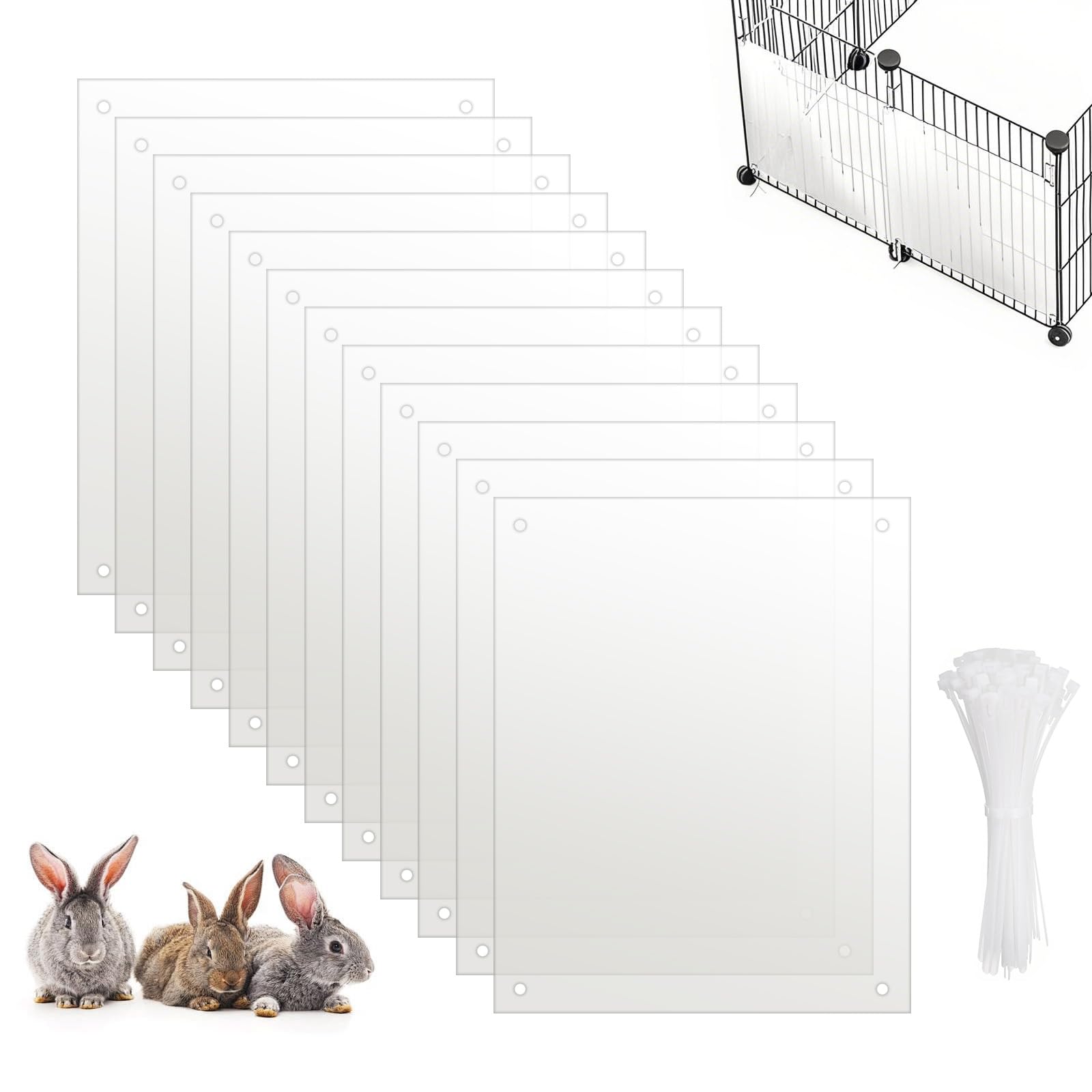 Lot de 12 protections de cage pour animal de compagnie, protection des bords transparents, 25,4 x 21,6 cm
