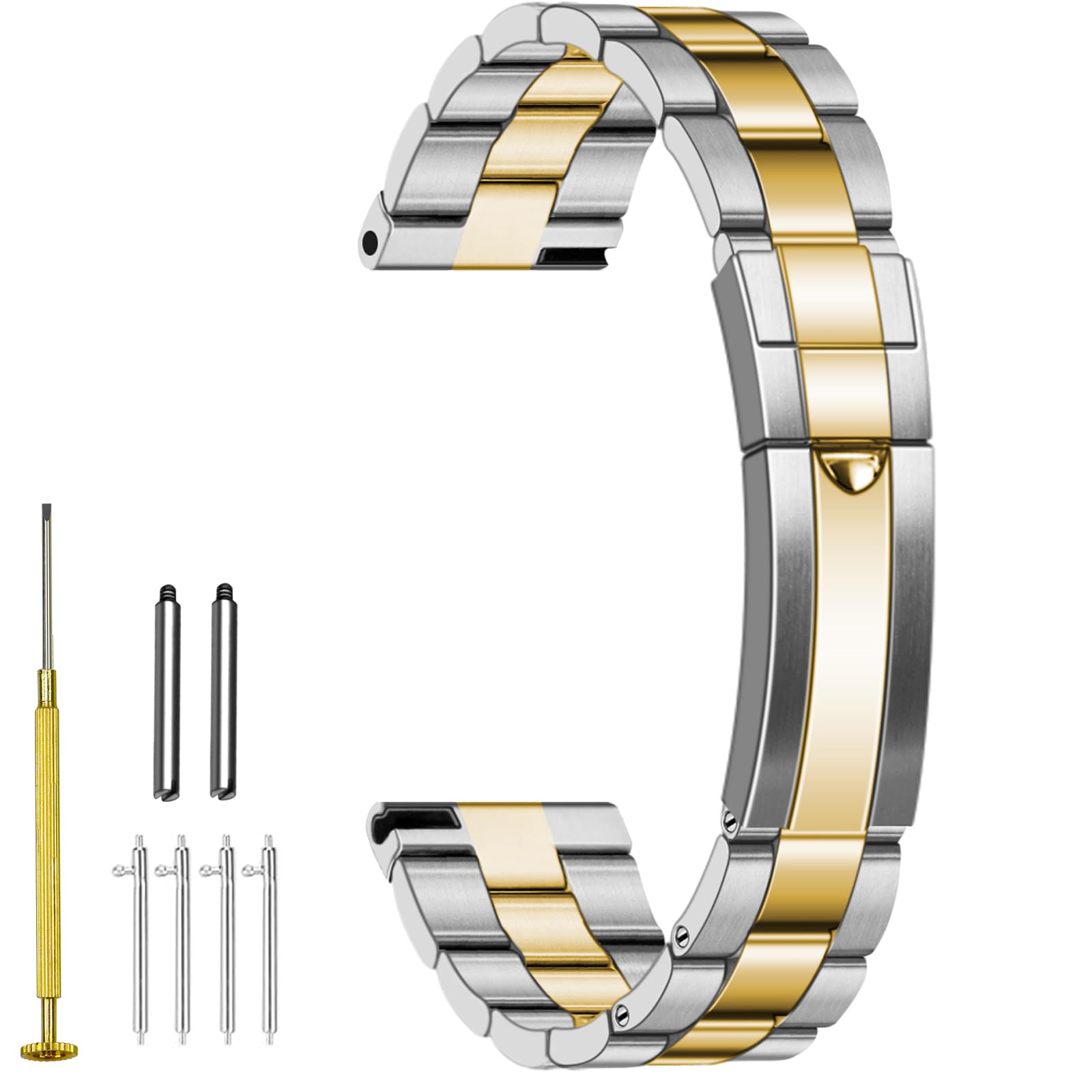 Screw-In Stainless Steel Watch Band, 20mm 22mm Quick Release Metal Watch Strap Bracelet for Men Women with Diving Deployment Buckle Silver