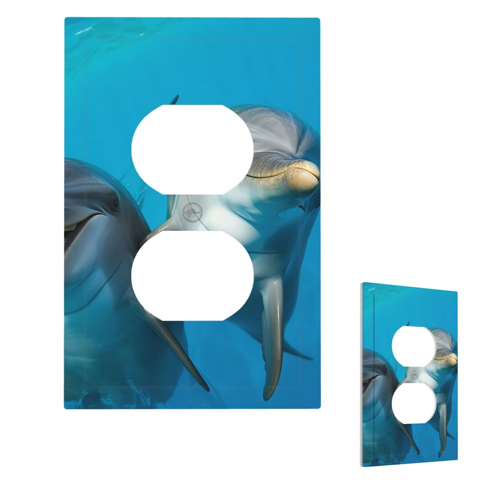 Smiling Face Dolphins Wall Plate Cover Modern Decorative 1 Gang Light Switch Cover Unbreakable Receptacle Outlet Covers For Living Room Bedroom Home Decor Duplex