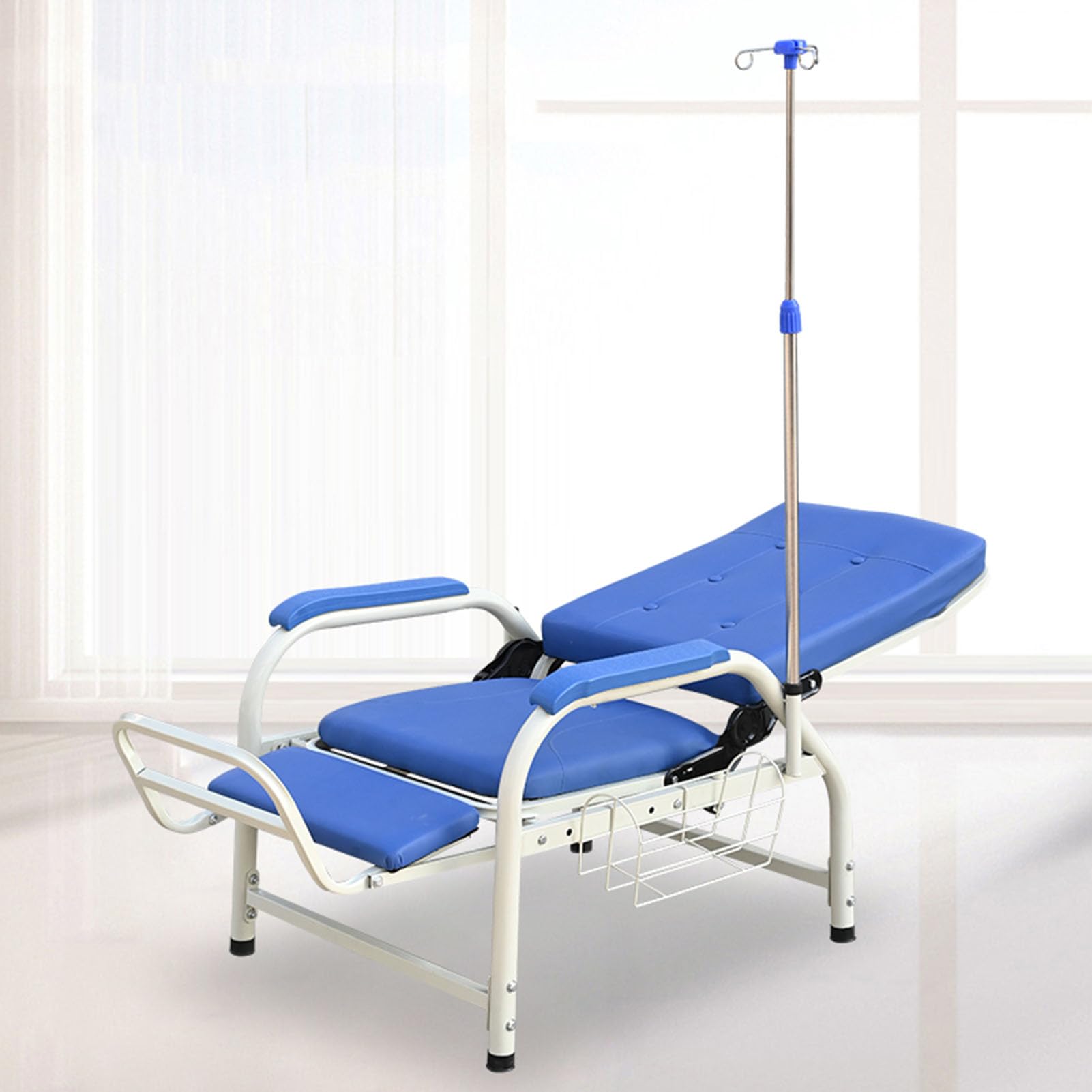 ASerZenith Fully Reclining Chair With Iv Stand For Blood Draw And Patient Waiting In Clinics,Full-Lyingwithplatewhitepeda