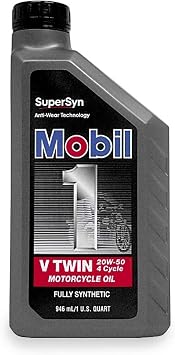 Mobil1 MOBIL1 V-TWIN 20W / 50 QT EA Engine Oil Mobil 1 w / Supersyn V-Twin 20W50 for Crui - 98HC76
