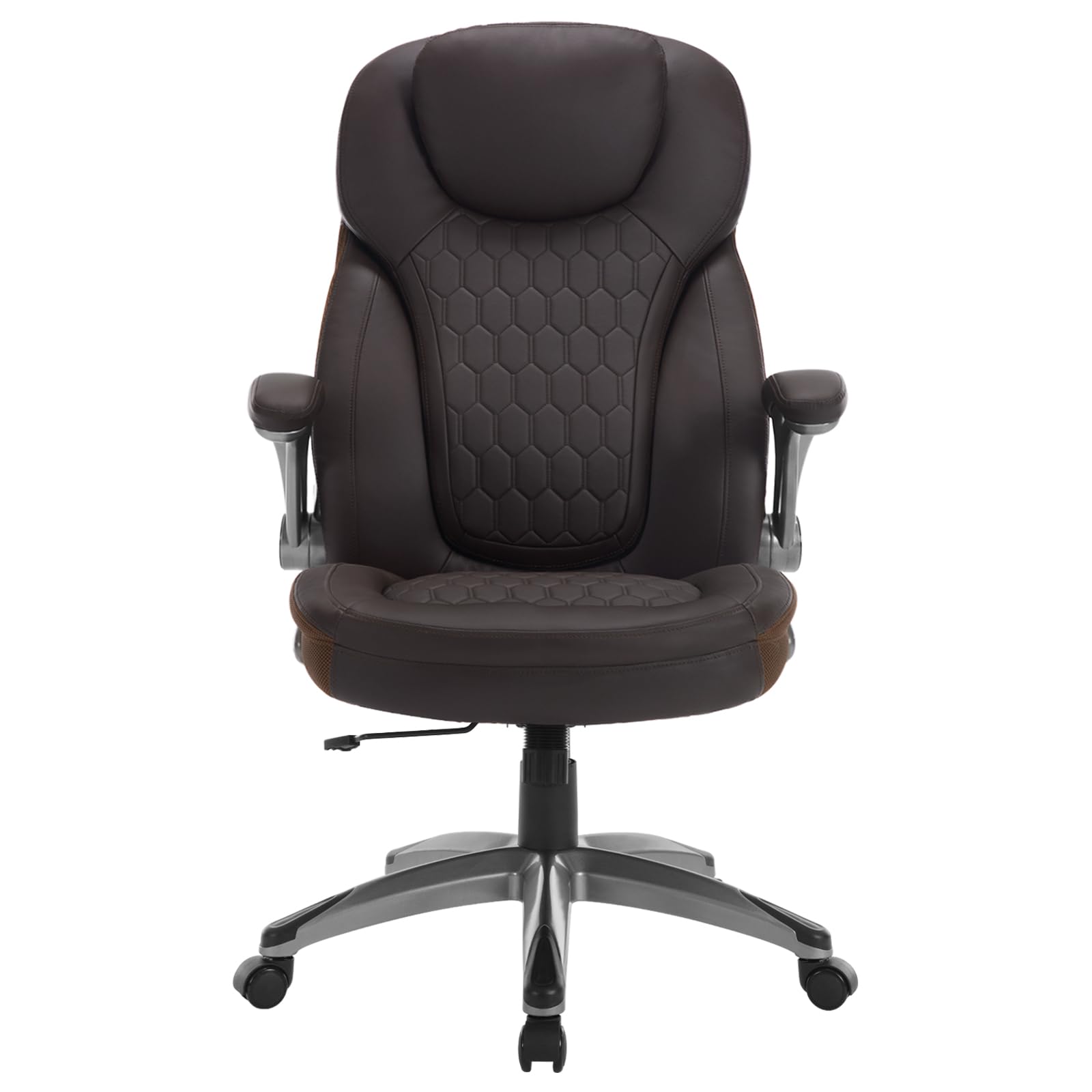 WOLTU Sedia Ergonomica da Ufficio, Poltrona Direzionale, PU, Marrone | con Supporto Lombare, con Funzione Basculante e Braccioli Regolabili, Altezza Regolabile