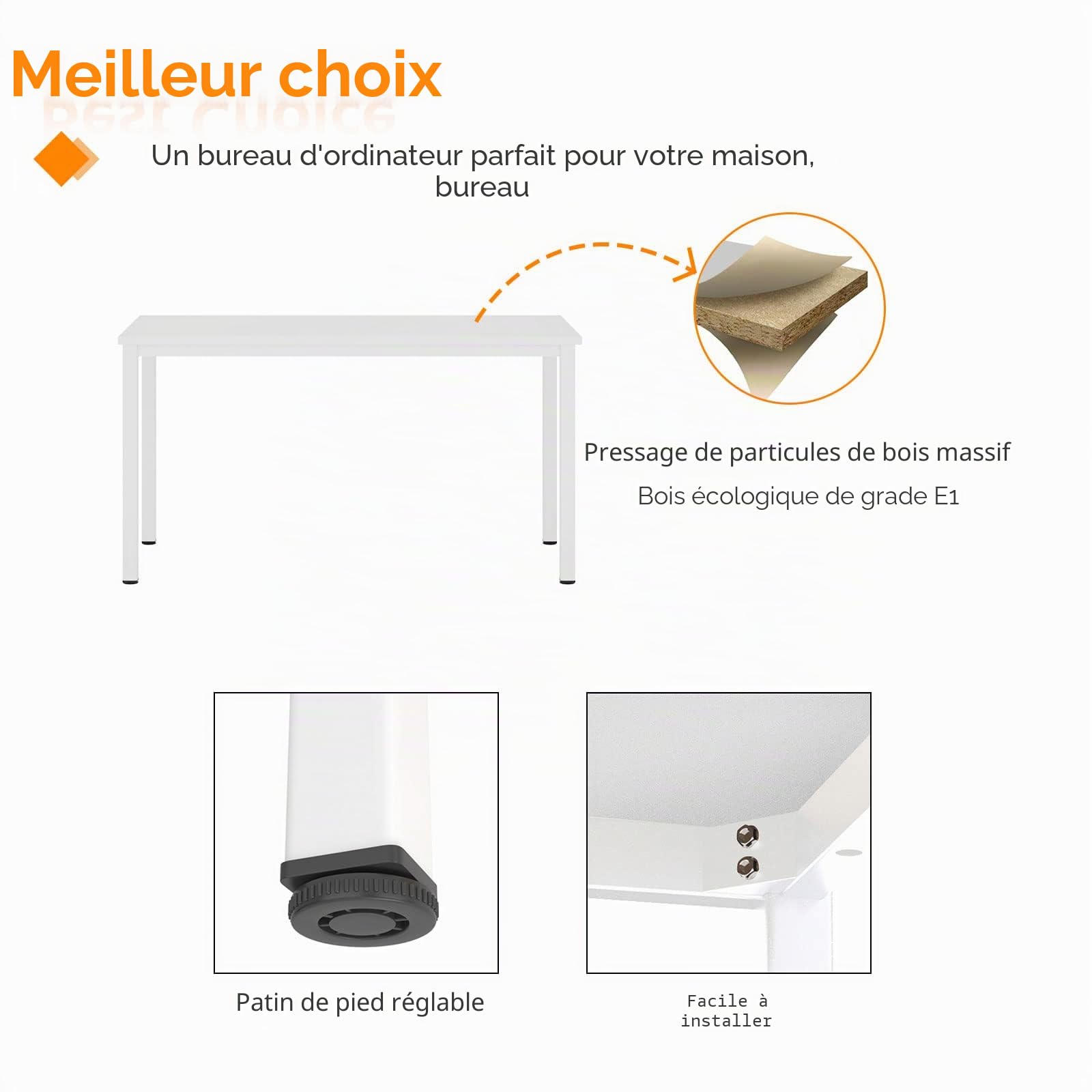SogesHome Bureau d'ordinateur Table pour Ordinateur PC avec Cadre en Métal Postes de Travail Informatiques Table Compacte pour Bureau à Domicile 80 x 40x 75 cm Blanc