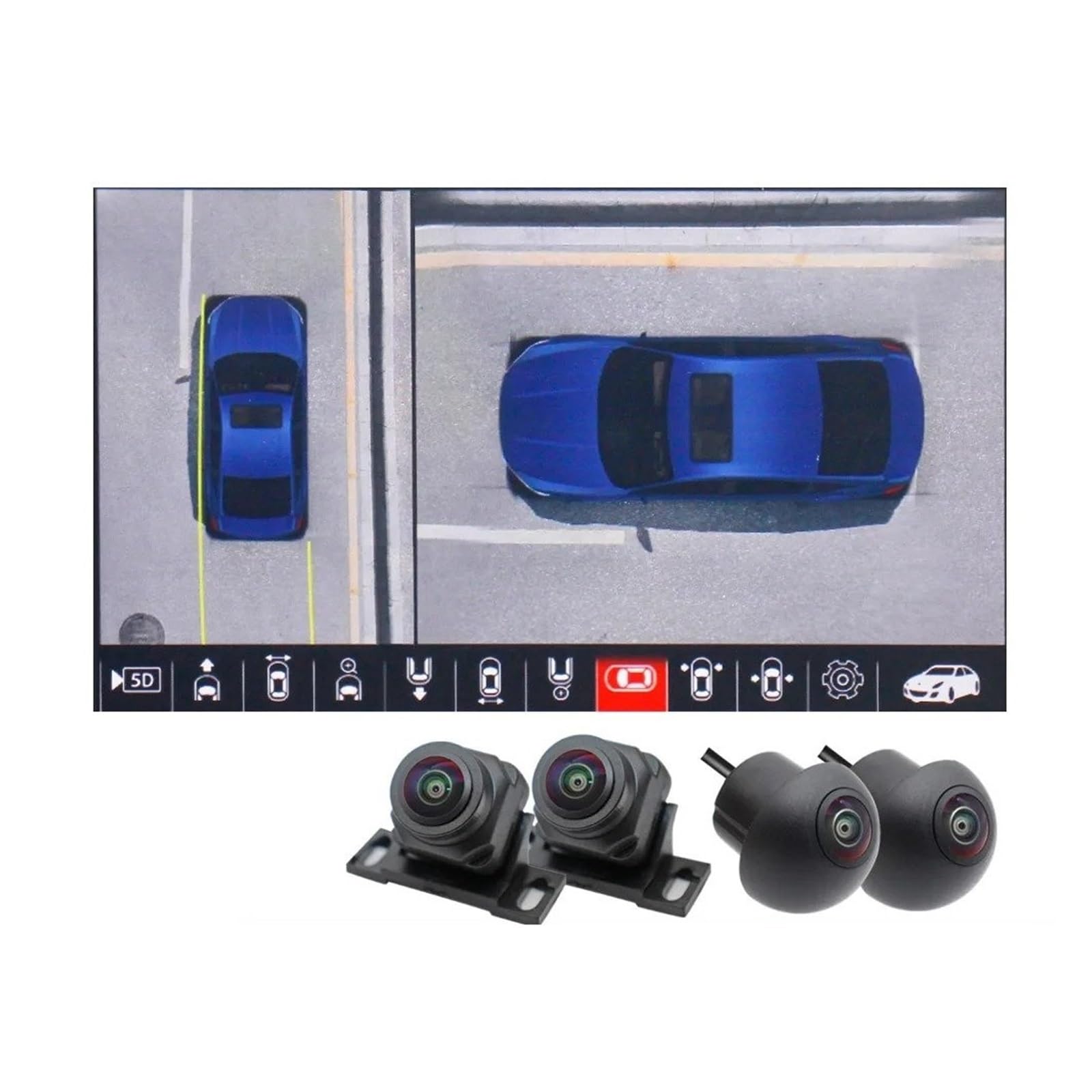 Kit Caméra Recul Système Caméra Voiture 3D AHD 1080P 360 Degrés, Vue Autour des Oiseaux, Enregistreur 4CH, DVR Automatique pour Lecteur avec Bouton sans Fil(None)