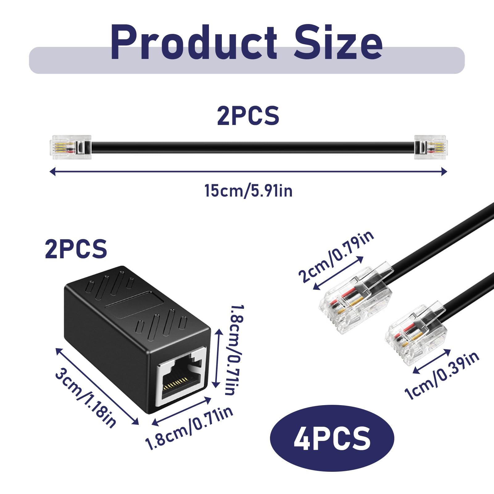 Lot de 2 Adaptateur RJ45 vers RJ11, Adaptateur ADSL RJ45, Connecteur Femelle RJ11 (6P4C) vers Mâle (8P4C), Câble Téléphonique et Coupleur Ethernet pour Téléphone, Fax, CCTV, Modem ADSL