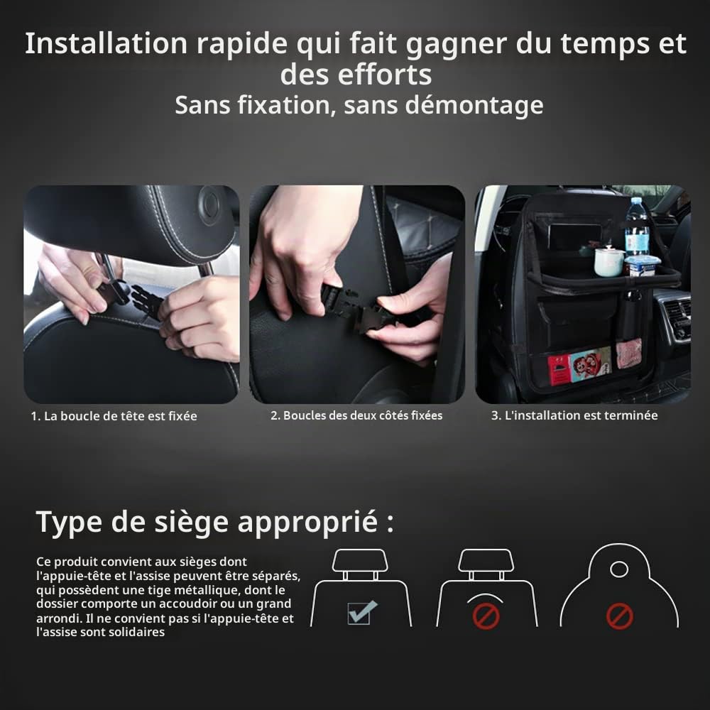Organiseur de siège de voiture, organiseur de siège arrière | rangement de siège de voiture pour enfants avec support de table à manger pliable et plusieurs poches, pour voyage, parents