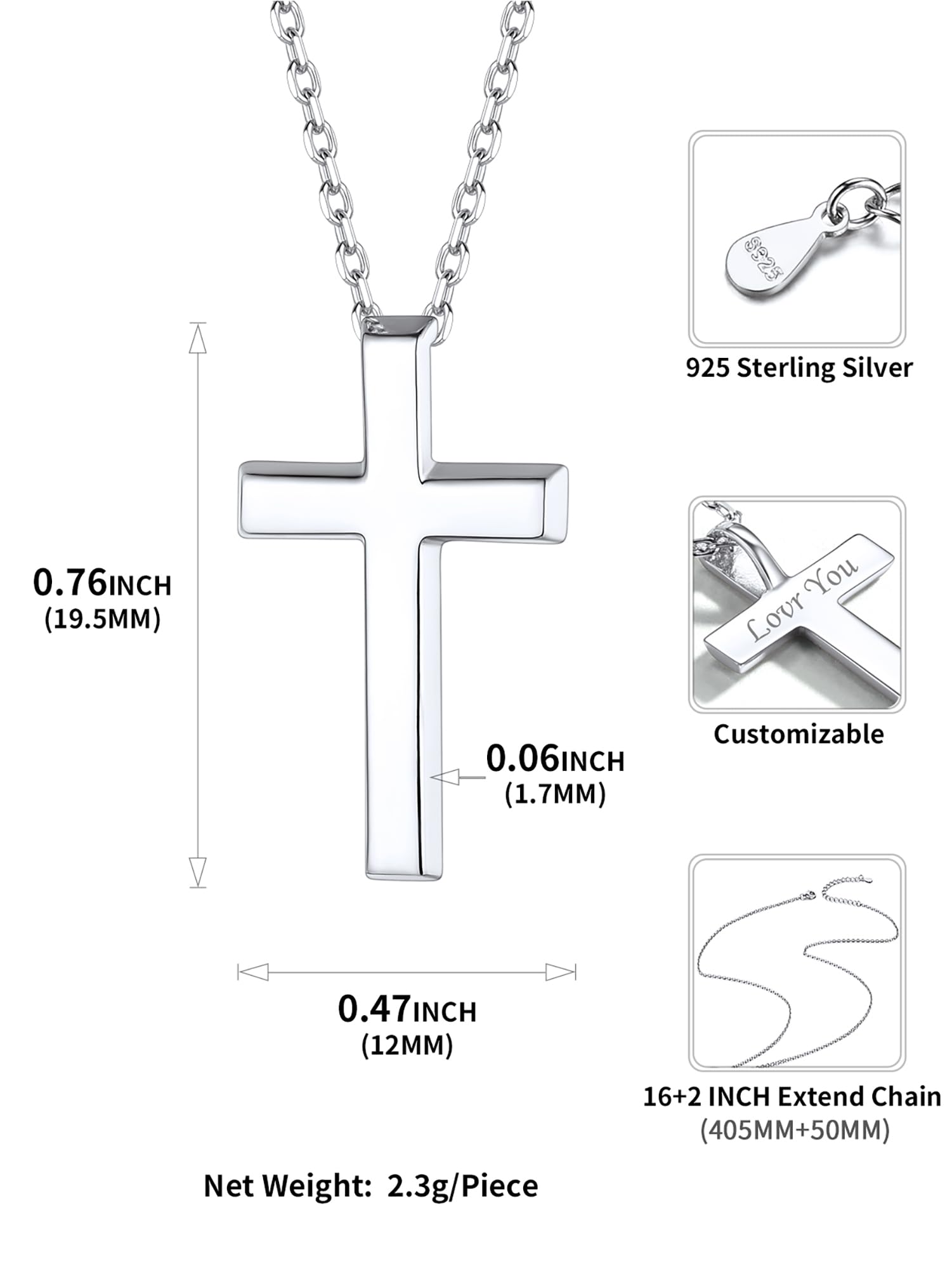 ChicSilver Collar Infinito Plata de Ley 925 Mujer Colgante Cruz Amor Eterno Símbolo Infinito Joyería Delicada Madre Pareja