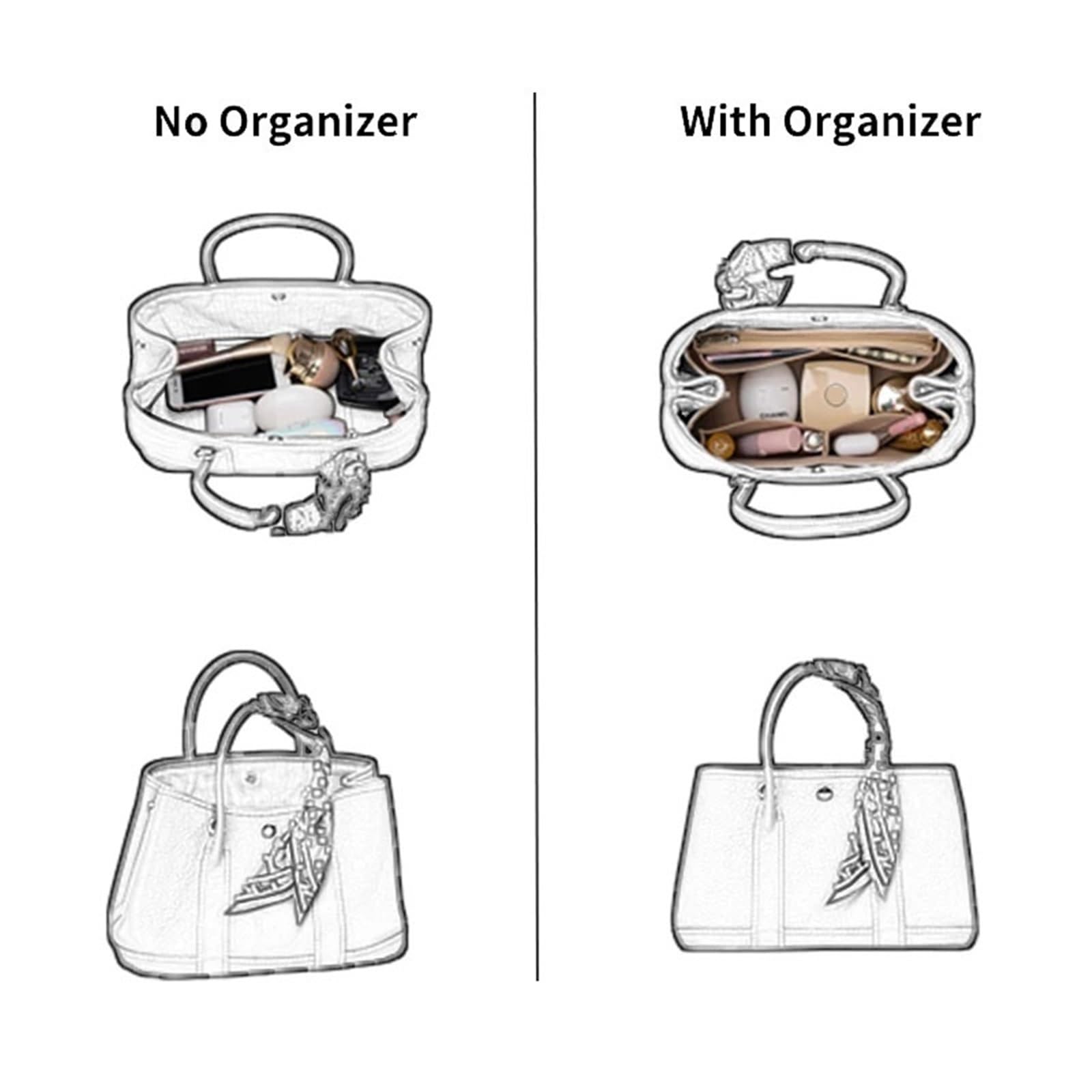 Inserto organizer in feltro per Garden party 30/36, organizer compatibile con borse Hermes(Beige,For Garden Party 30)