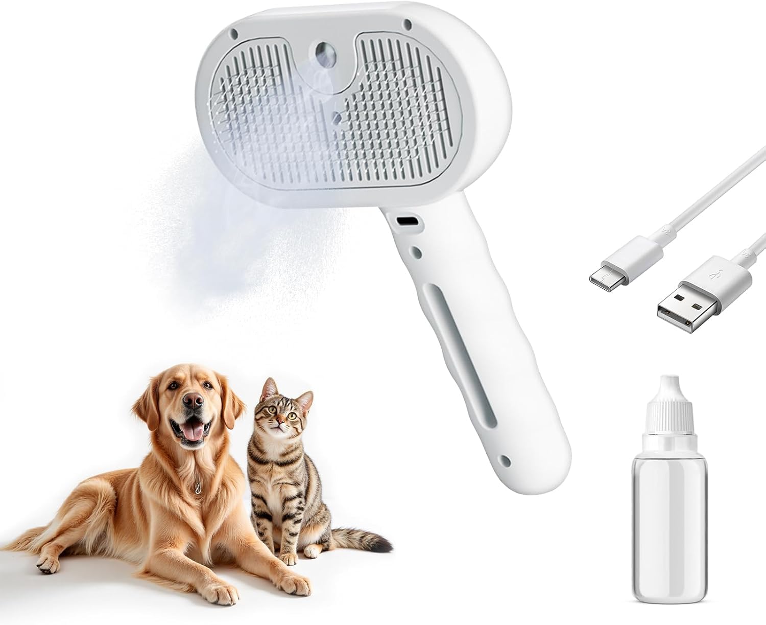 Pet Steam Brush for Dog and Cat, White