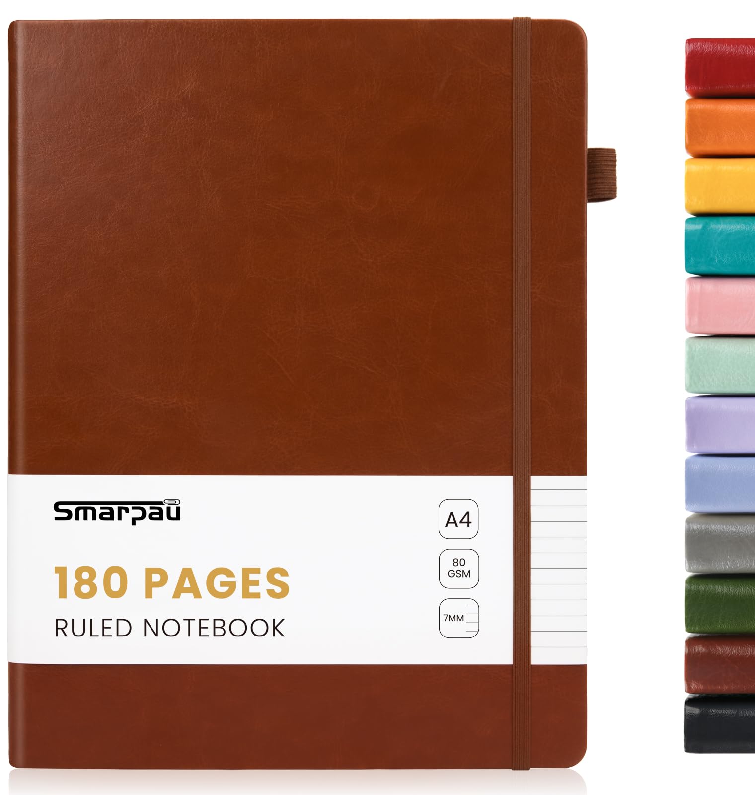 Smarpau 180Pages Notebook A4, Hardback Journal Notebook with Thick Paper, Leather Journal for Women Men Writing, No Bleed Notepad for Office School Travel, Brown โ image 1