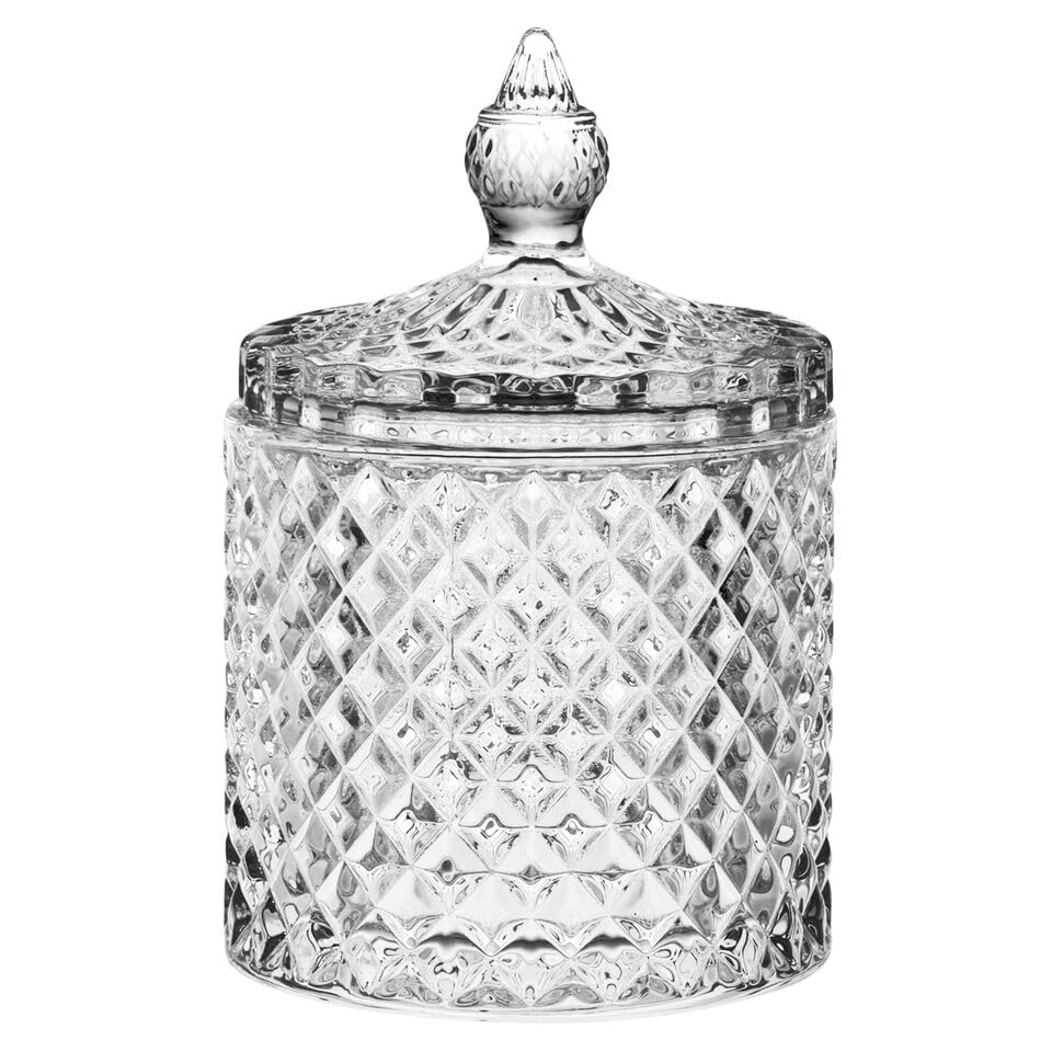 URBNLIVING Glass Round Sweet Jar with Lid - Crystal Effect Geometric Design - Perfect for Sweets, Chocolates, Treats, Snacks, Decorative Piece for Weddings, Events and Home Decor, 270ml Sizes