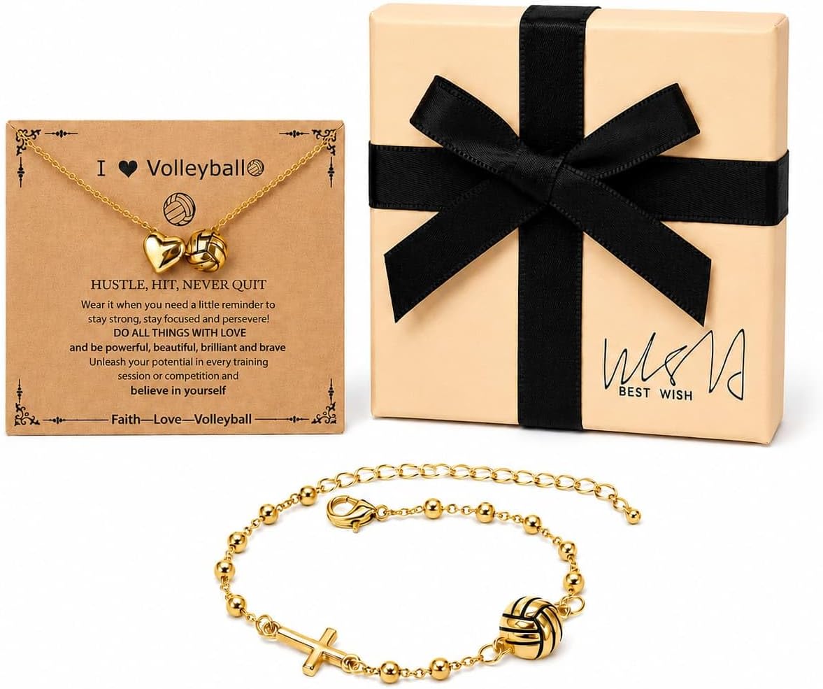 Volleyball Gifts Necklace Bracelet Set, Volleyball Jewelry