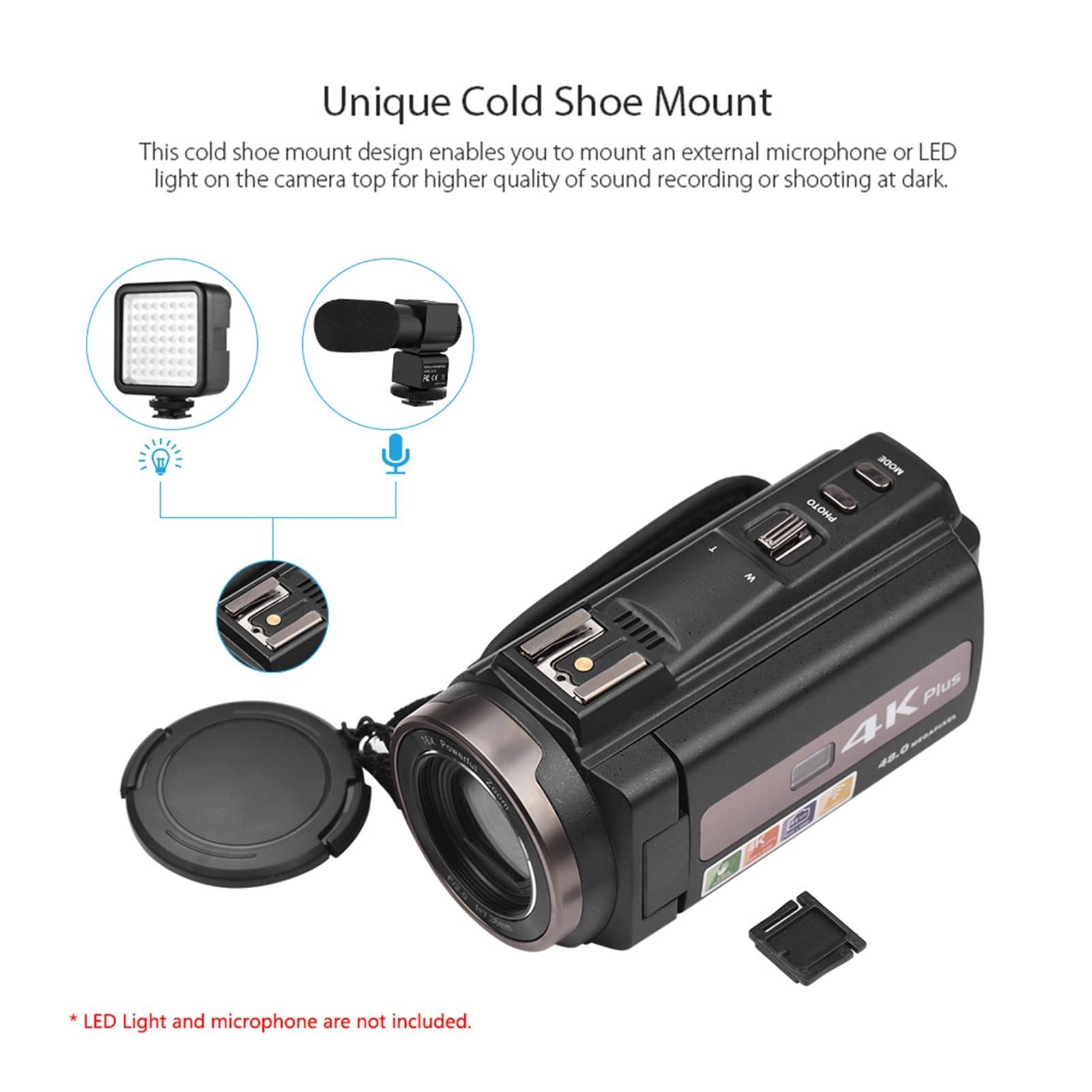 Registratore con fotocamera digitale Camcorder for videocamera digitale WiFi 4K / 60FPS 48MP Registratore videocamera con 16x Zoom 3 pollici Batterie touchscreen Telecomando