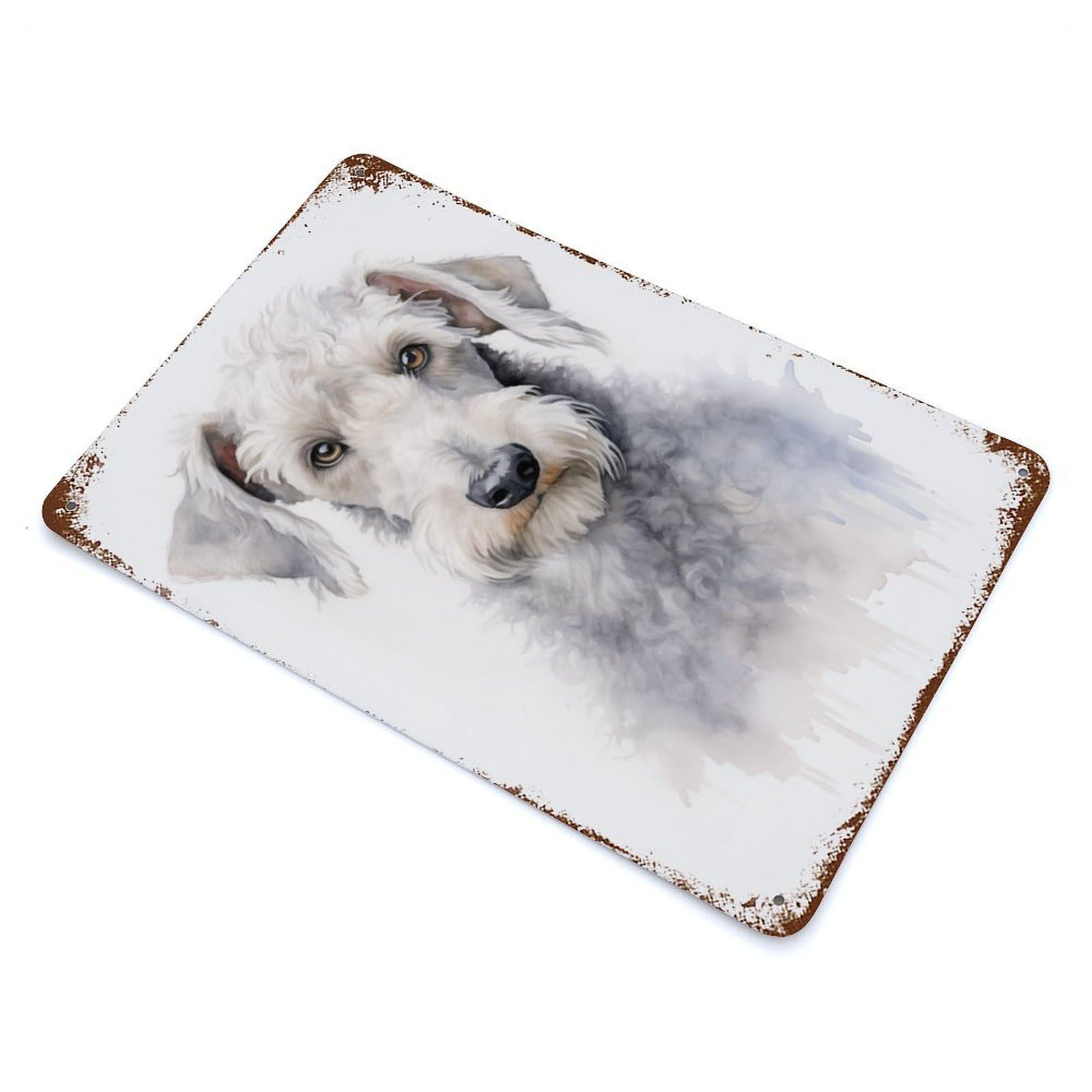 Rust Effect Bedlington Terrier Rusty Metal Tin Sign 11.8"x7.9", Old School Wall Decor for Basement, Hobby Room And Garage Decor