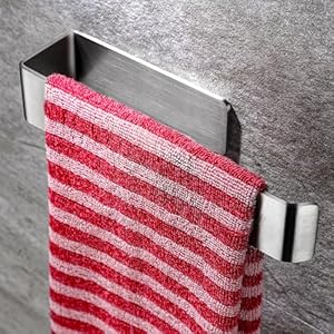 YIGII Hand Towel Holder, Self Adhesive Hand Towel Bar, Bathroom Towel Rack Stick on Wall, No Drilling Towel Hanger, Stainless Steel Brushed Silver