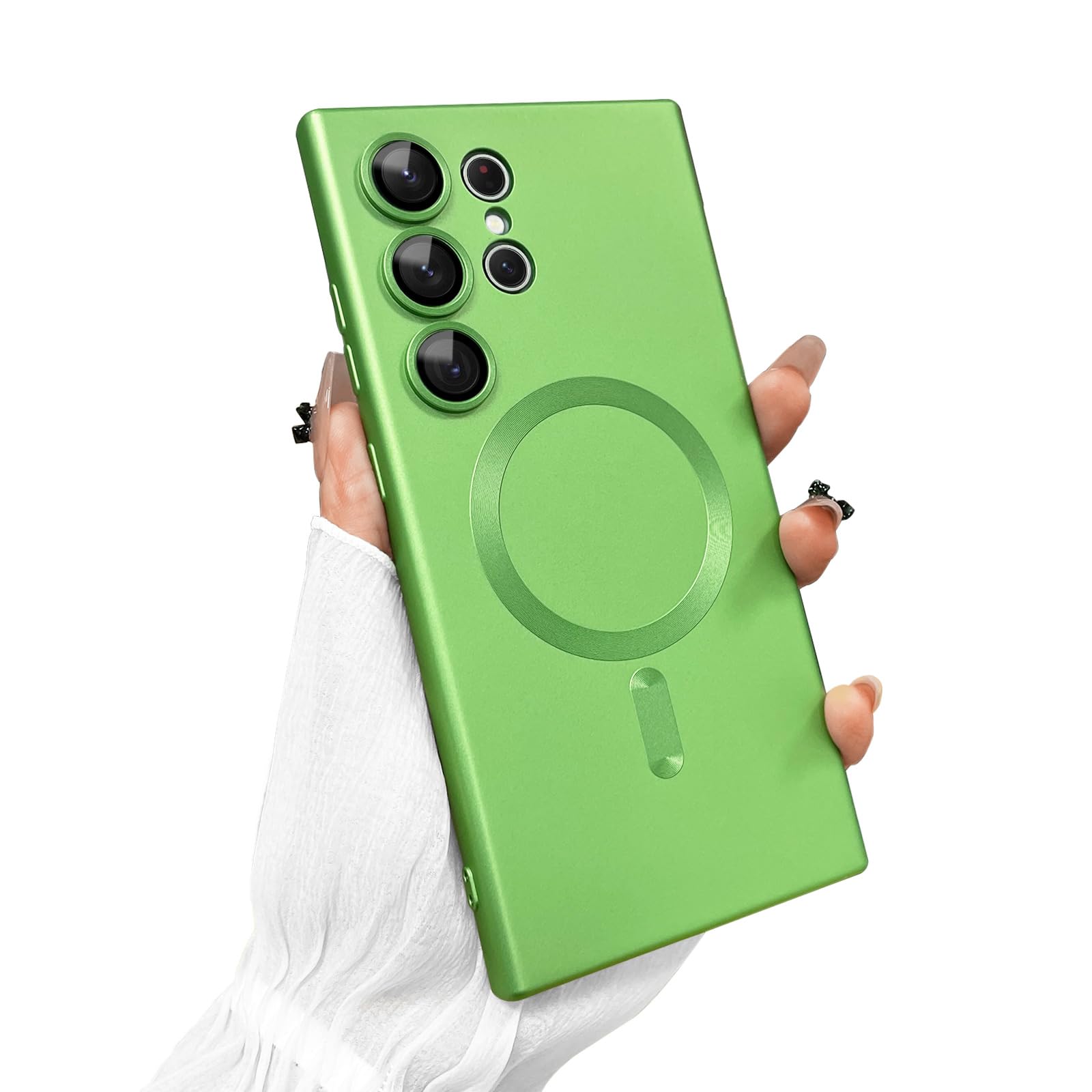 Magnetic case for Samsung Galaxy S24 Ultra Phone Case for Women/Men, Matte Luxury Soft Metallic Luster Design with Camera Lens Protector, Shockproof Anti-Scratch Phone Case 6.8" -Gloss Green