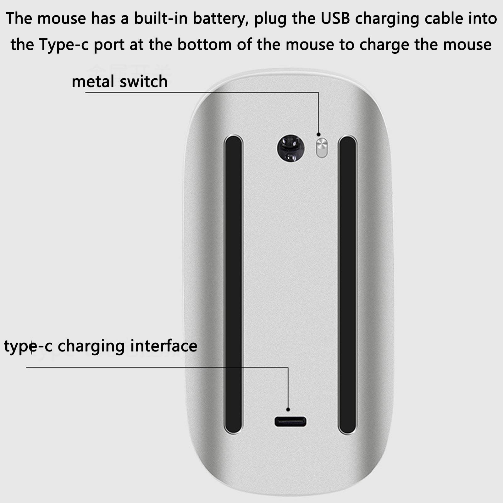 Mysz Mysz bezprzewodowa Mysz komputerowa do laptopa USB do gier Bluetooth Ergonomiczna mysz Urządzenie wskazujące Typu C Ładowane fotoelektryczne kółko przewijania dotykowego(White)