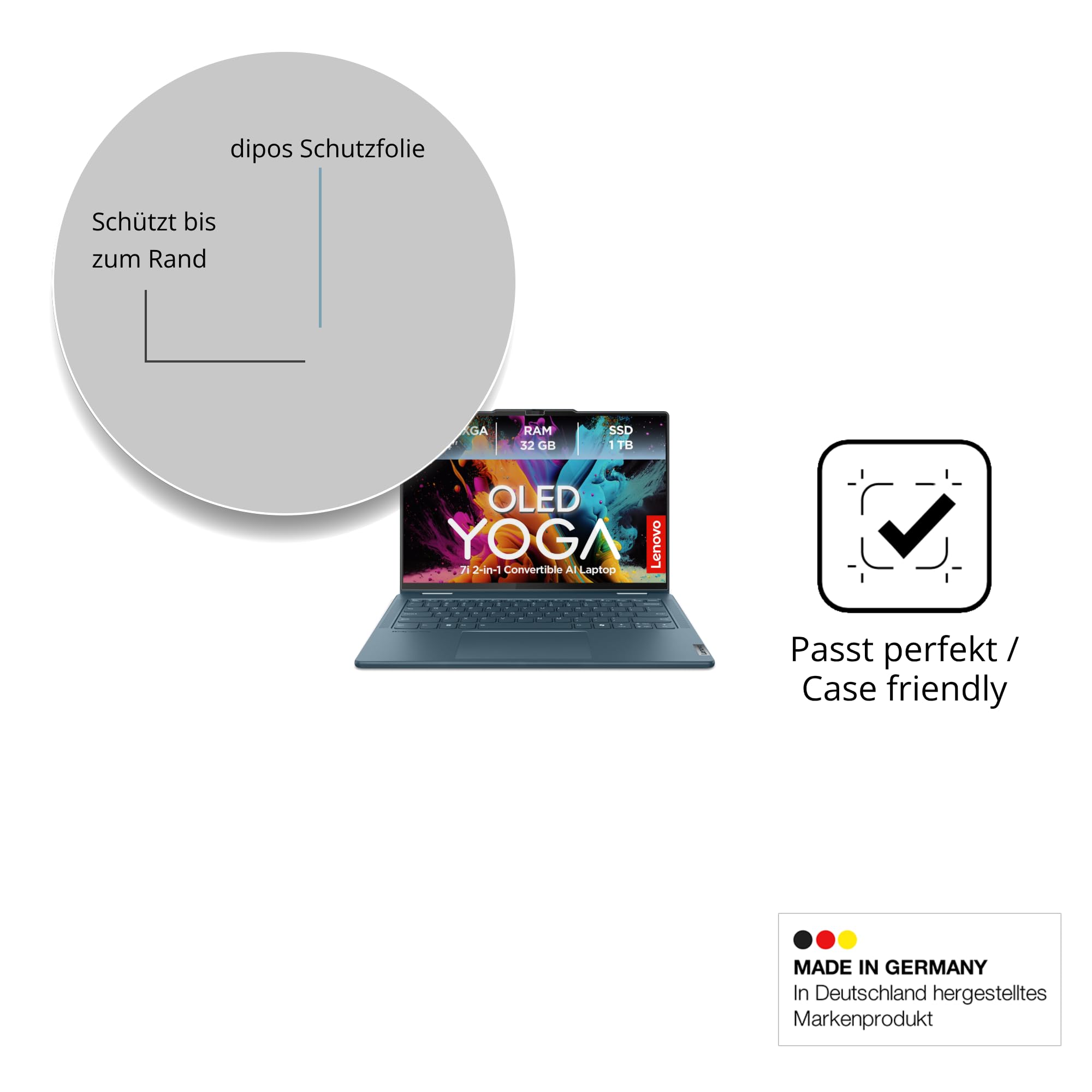 dipos 2x Pellicola Protettiva 9H per Lenovo Yoga 7i 2-in-1 Gen10 14 Zoll | Non si rompe e non si scheggia, non è vero vetro, Anti-Shock, si adatta perfettamente, antigraffio, senza bolle, autoadesiva