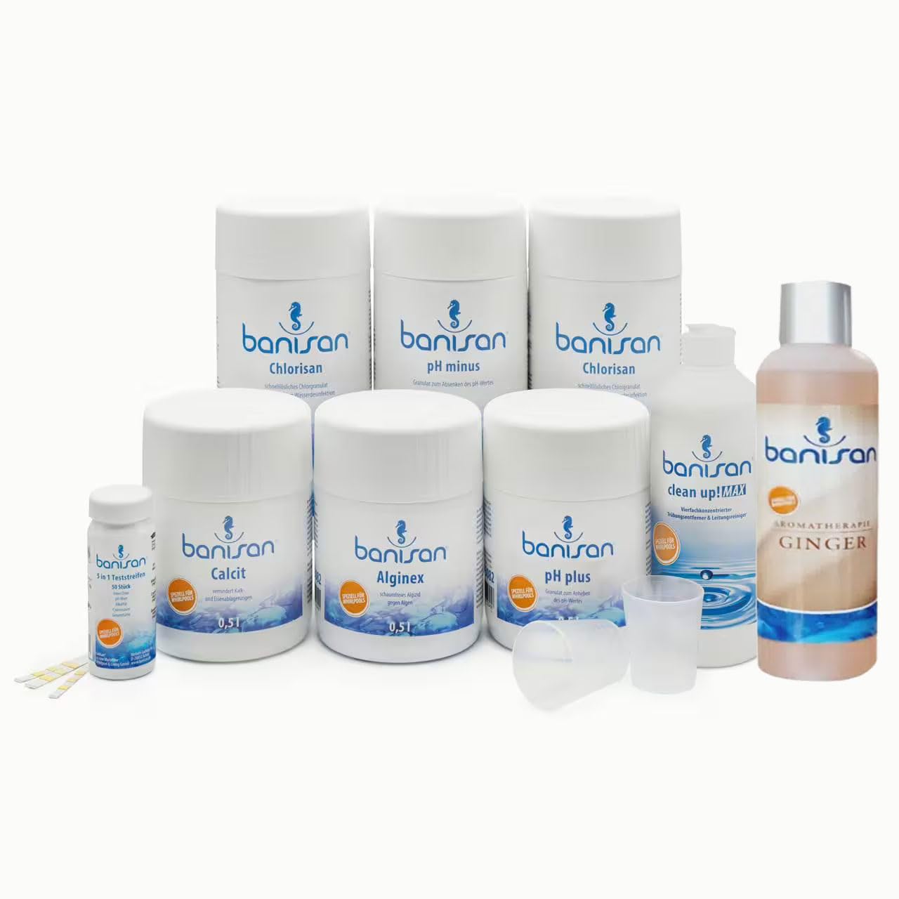 11 teiliges Wasserpflege-Set - Wasserpflege Set für Whirlpool (Badezusatz:Ginger)