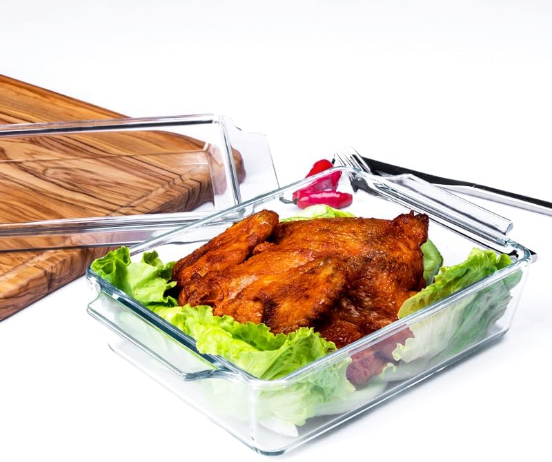 Miniatura 5 de Cazuela rectangular de vidrio templado, fuente para hornear de vidrio templado con tapa de vidrio. Apto para horno, congelador y lavavajillas. - 1.5