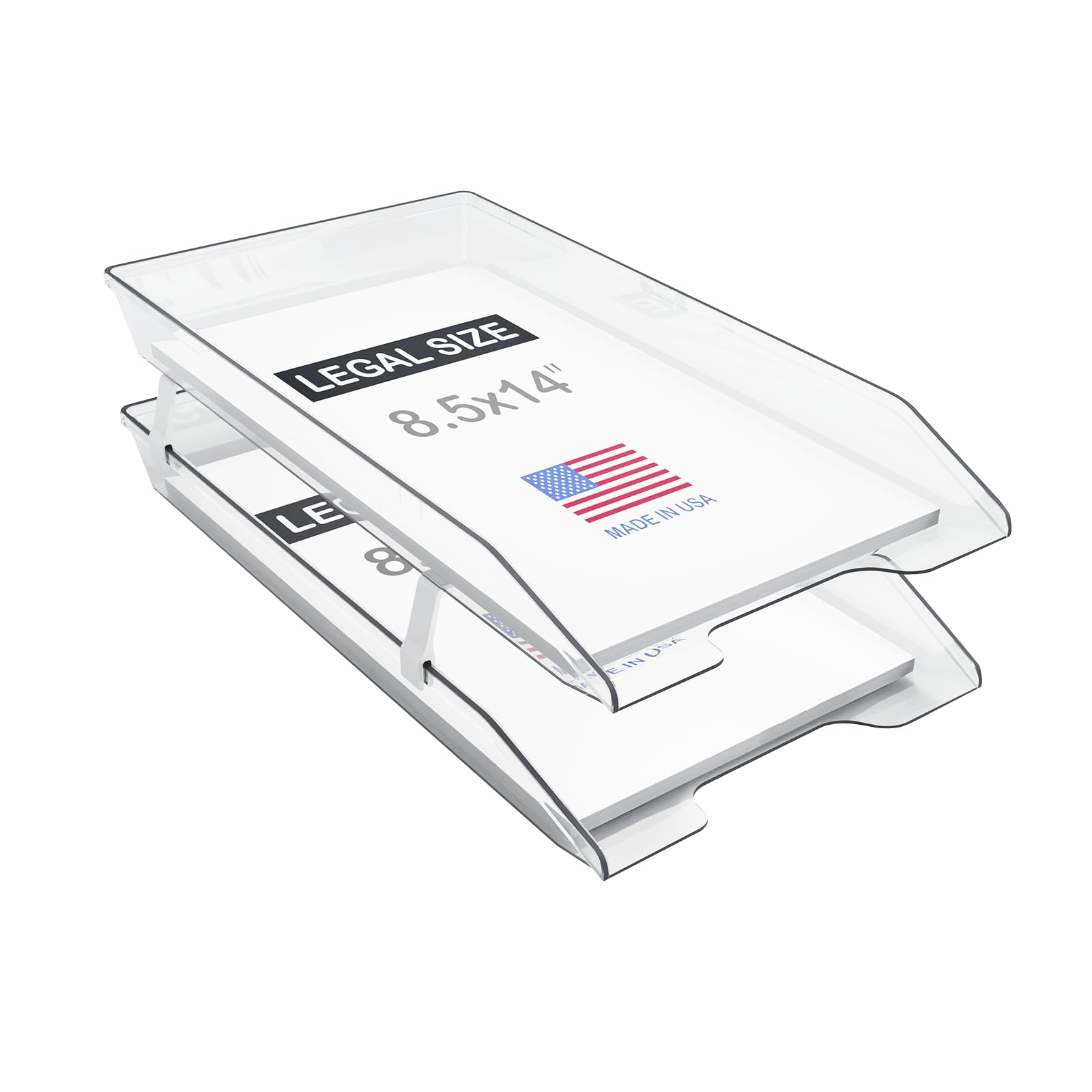 Acrimet Bandeja de 2 niveles para cartas legales, carga frontal (tamaño legal) (plástico) (color cristal transparente) fabricada en Estados Unidos