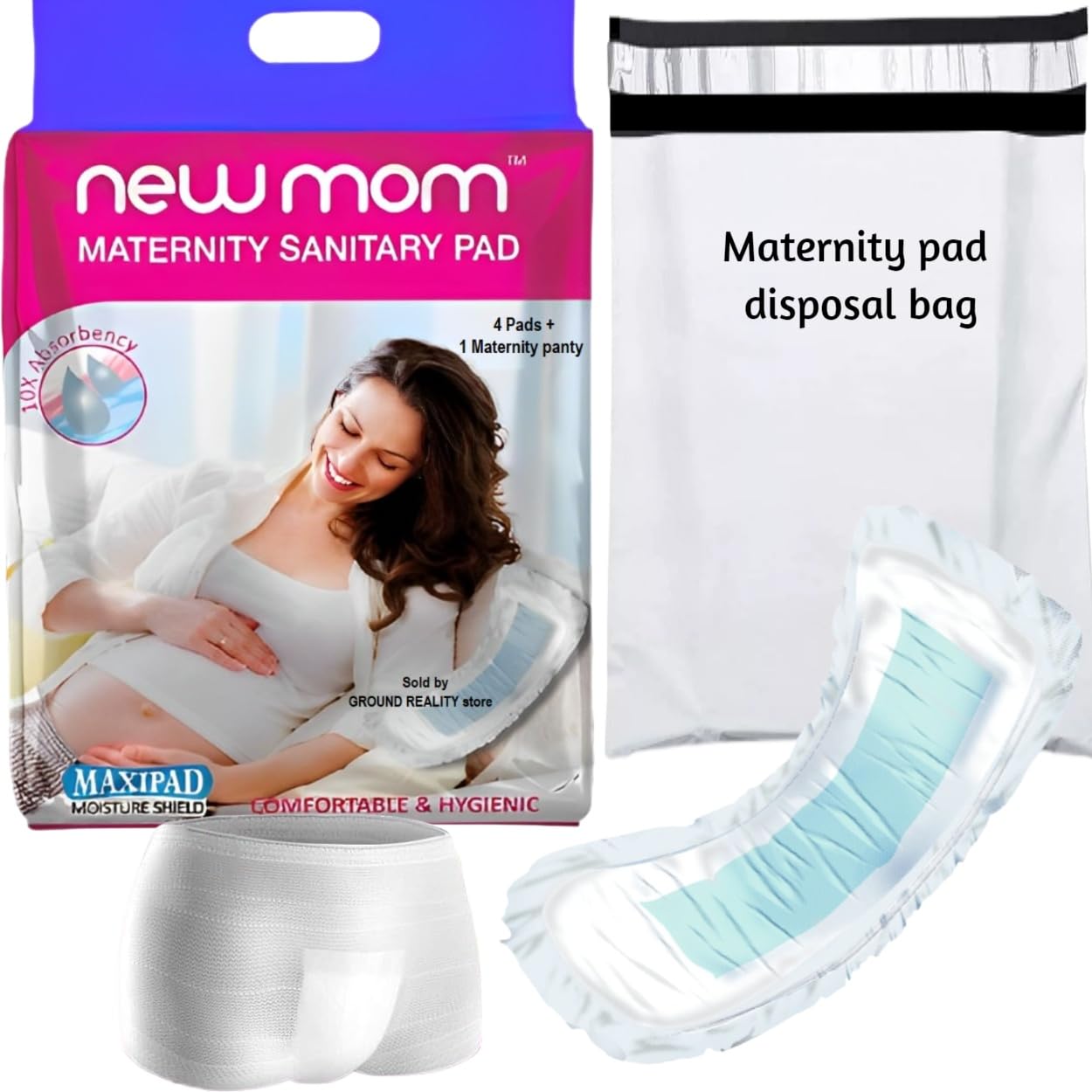 LUREME (4+1 Pack - Must Have Pregnancy Kit) 4 New Mom Maternity Disposable Pads 850ml Capacity + 1 New mom XL Pad Fixator Panty for Full Day or Night Protection + 5 FREE Pad Disposal Bags (B0D37V8VP9) Amazon Price History, Amazon Price Tracker