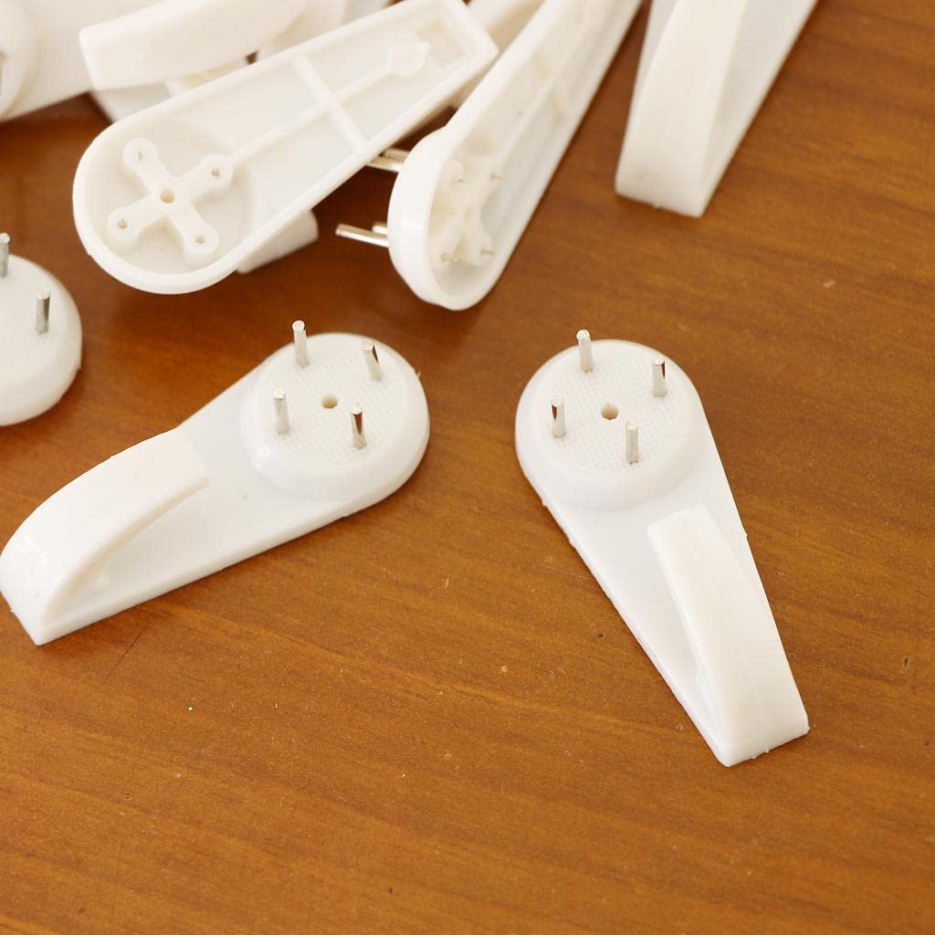 Plastic Hard Wall Picture Frame Hooks Hangers 4-Pin Pack of 20 XL White-image-11