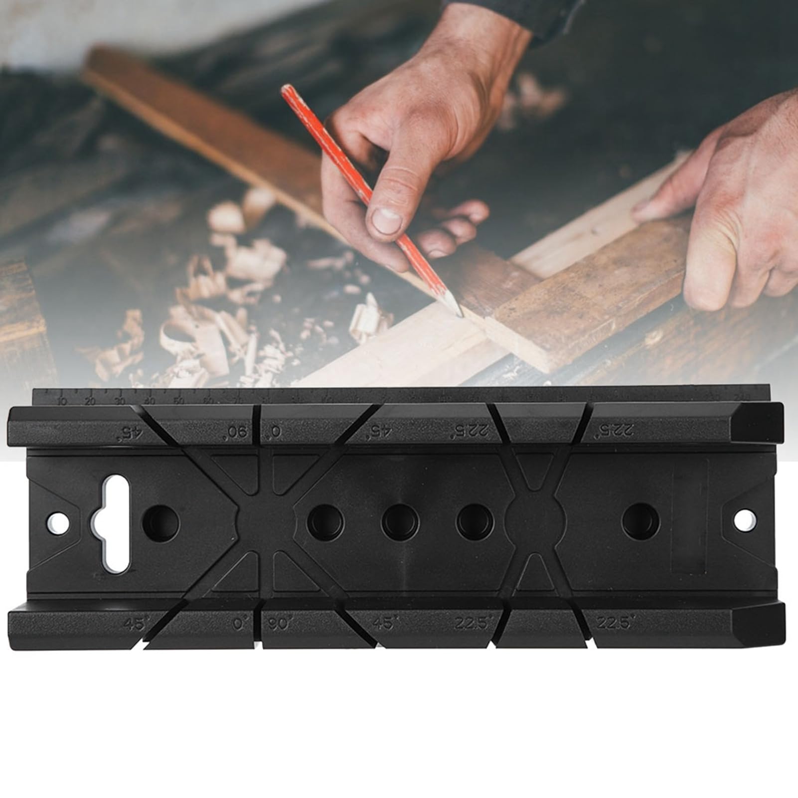 Caja de Ingletes Multifuncional para Carpintería - Corte Oblicuo e Inglete con Ángulos 0°, 22,5°, 45° y 90°, Precisión en Biselados para Resultados Profesionales