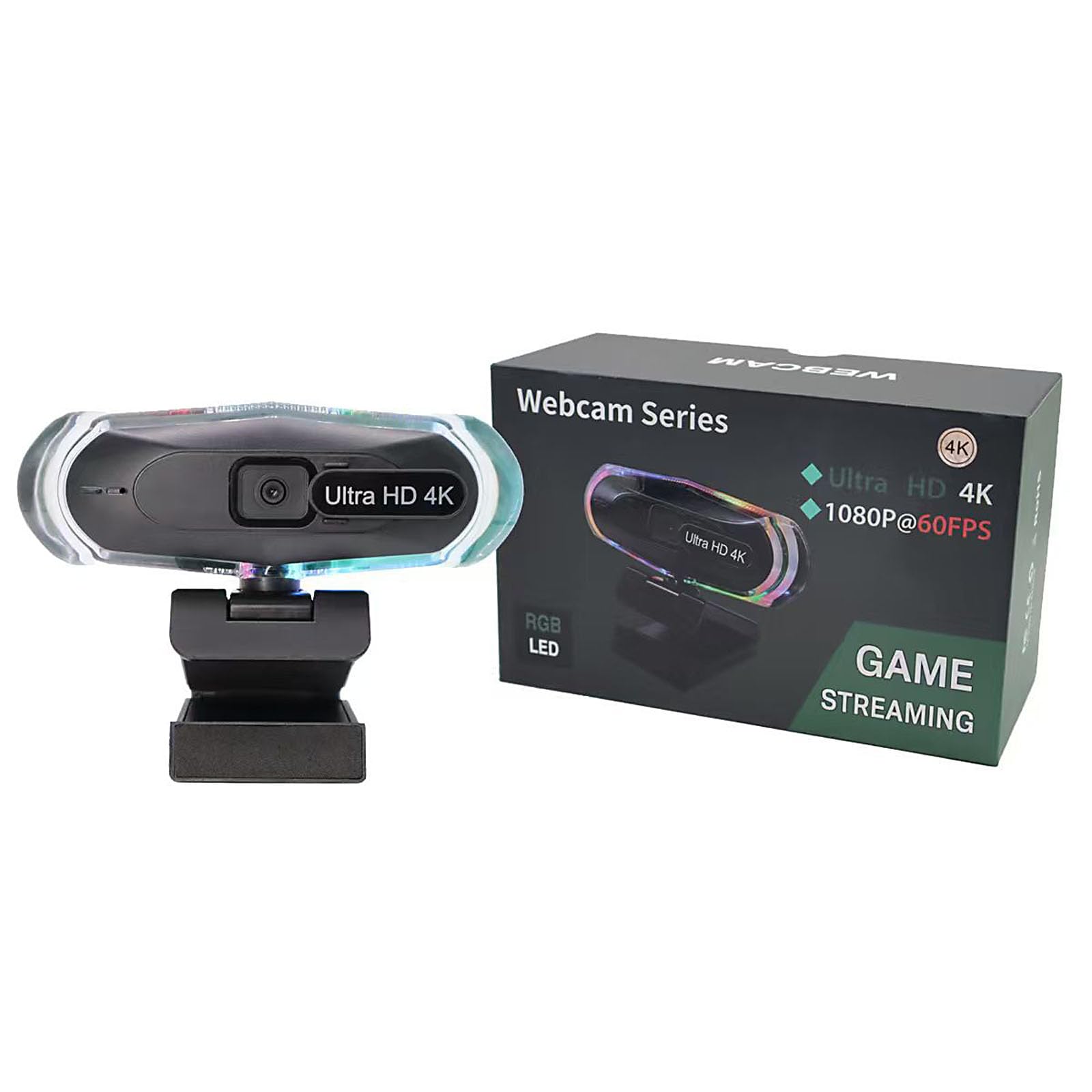 Webcam autofocus 4K noire avec lumières dynamiques 1080p 60fps / 4K30fp pour une utilisation multiple de plateformes