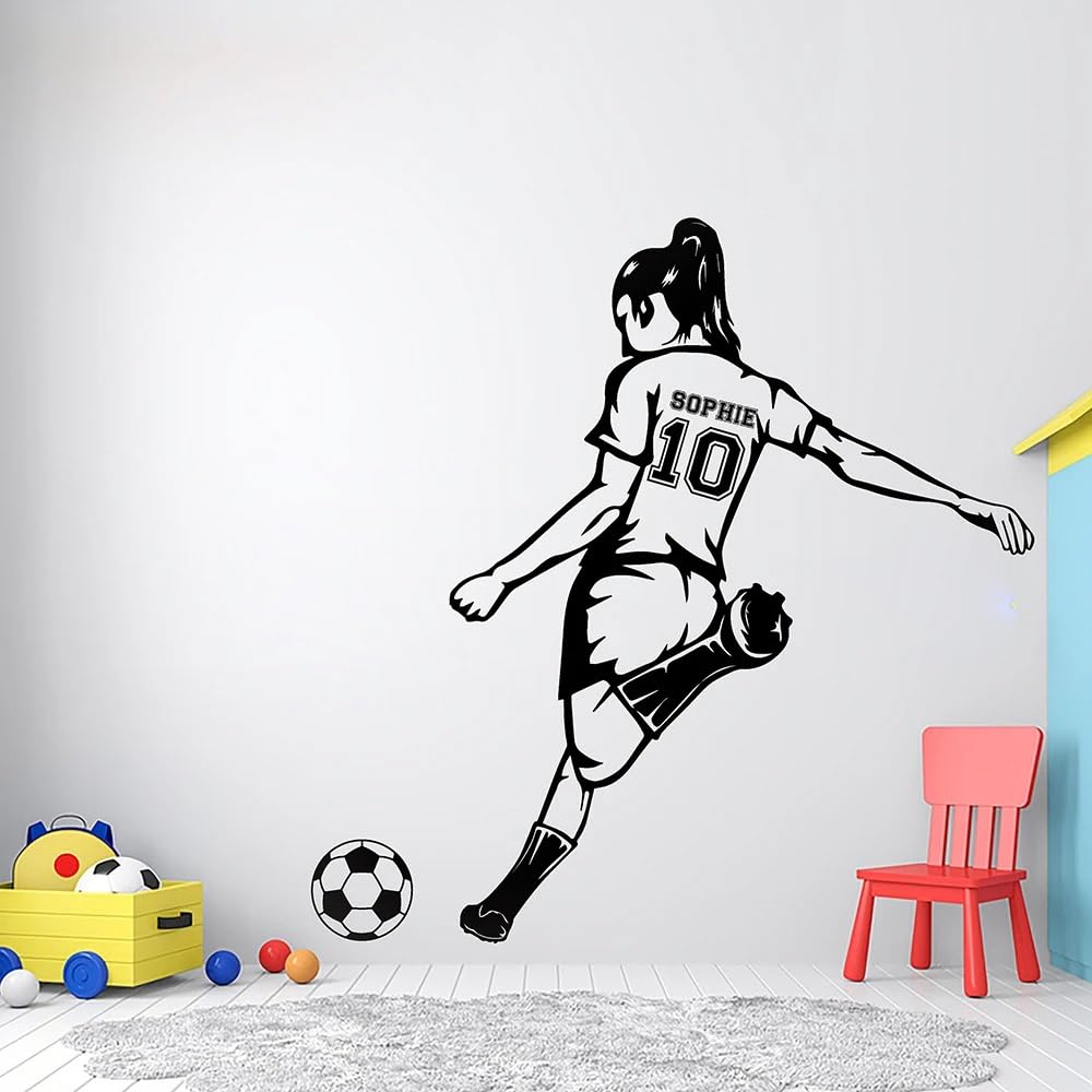 Personalised Name Wall Stickers, Custom Stickers, Football Girl Wall Decoration, Custom Wall Stickers, Sports Vinyl, Football Stickers, Goal Wall Art, Wall Stickers(55x55cm)