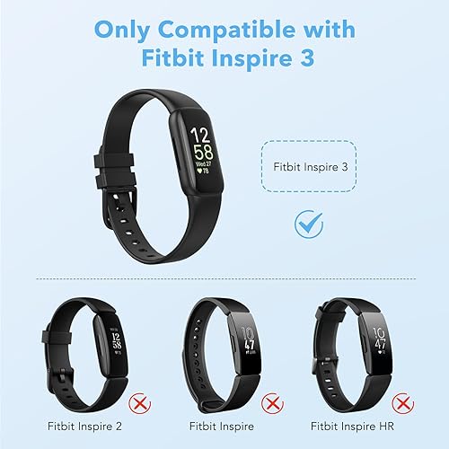Miniatura 3 de Paquete de 2 bandas impermeables compatibles con Fitbit Inspire 3 bandas para mujeres y hombres, pulseras clásicas de repuesto deportivas suaves