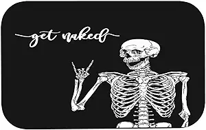 Diatomaceous Earth Bath Mat,Black Funny Skull Soft Wrinkle Free Bathroom Floor Rugs Non-Slip Volume Super Absorbent Fast Drying for Bathroom Kitchen Door mat16 x24