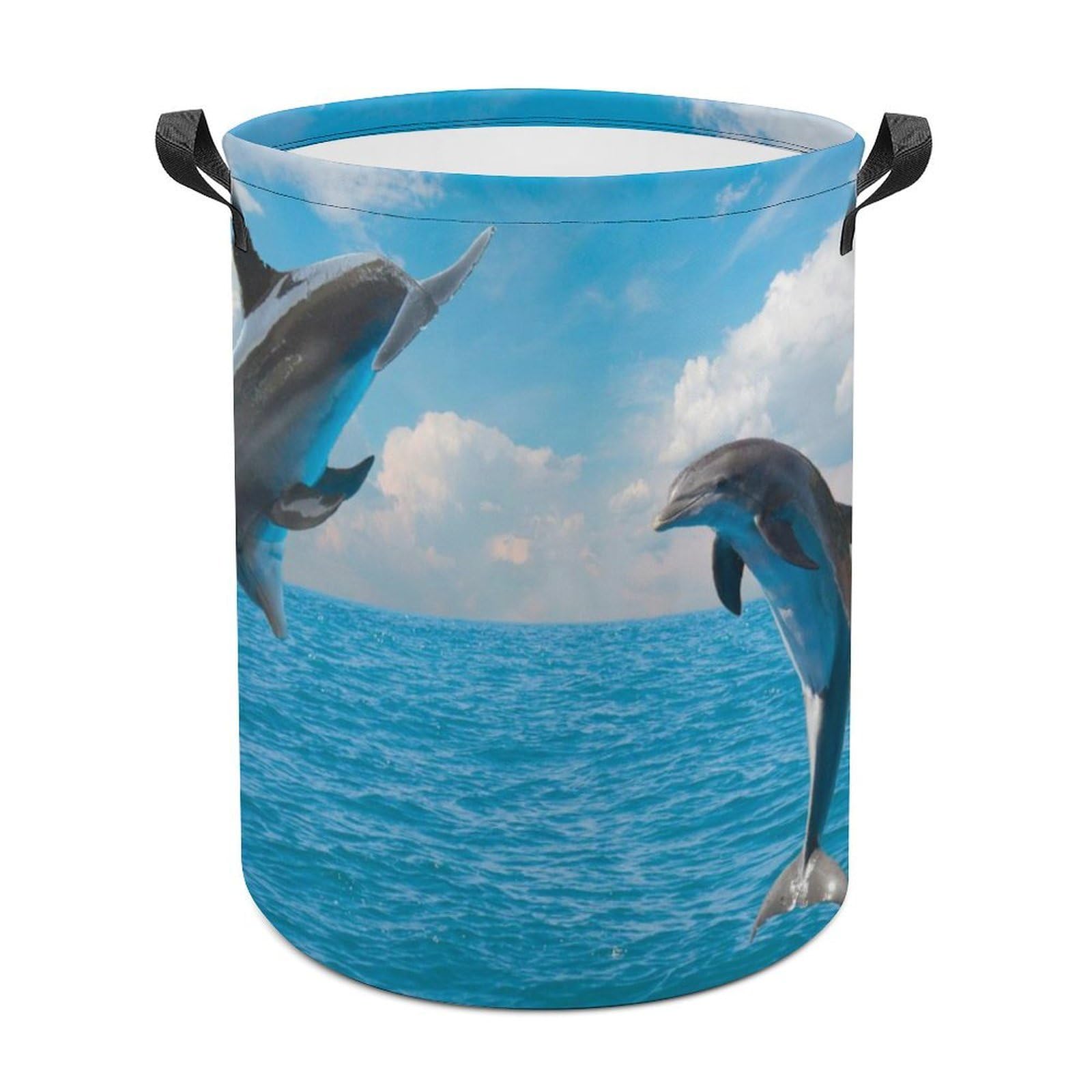 Lyfthologen Laundry Hamper, Two Dolphin Laundry Basket, Washing Basket with Handle