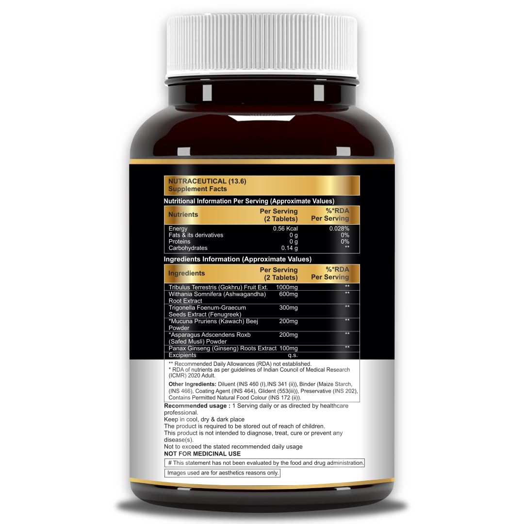 Shudh Kaama Testo Power Natural Testosterone Booster for Men with Tribulus, Ashwagandha and Safed Musli for Strength, Stamina, Energy and Muscle Gain – 60 Tablets — Amazon image 4