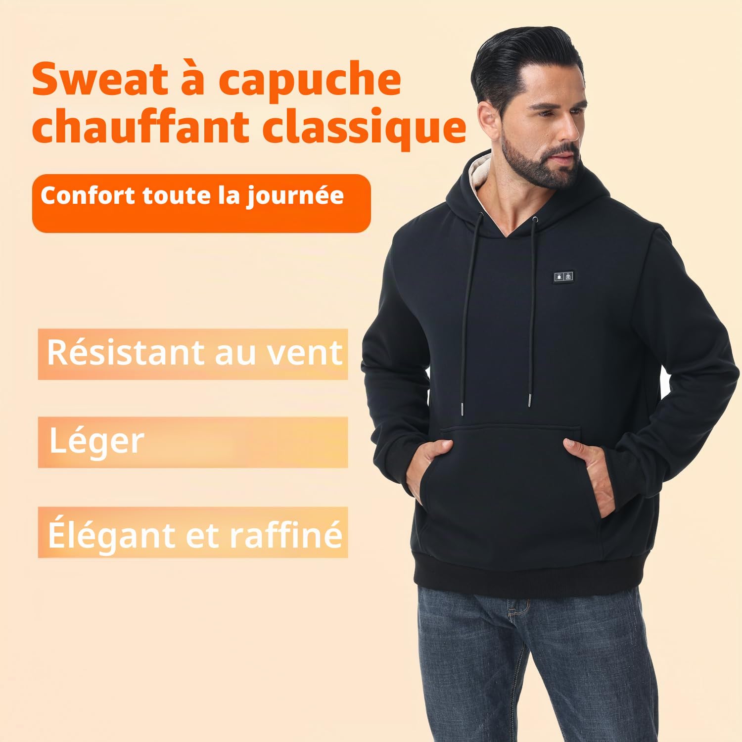 Loowoko Sweat a capuche chauffante Homme Femme avec power bank 10000mAh, 3 niveaux de température + 6 zones de chaleur – Lavable – Pour travail en extérieur, moto, promenades