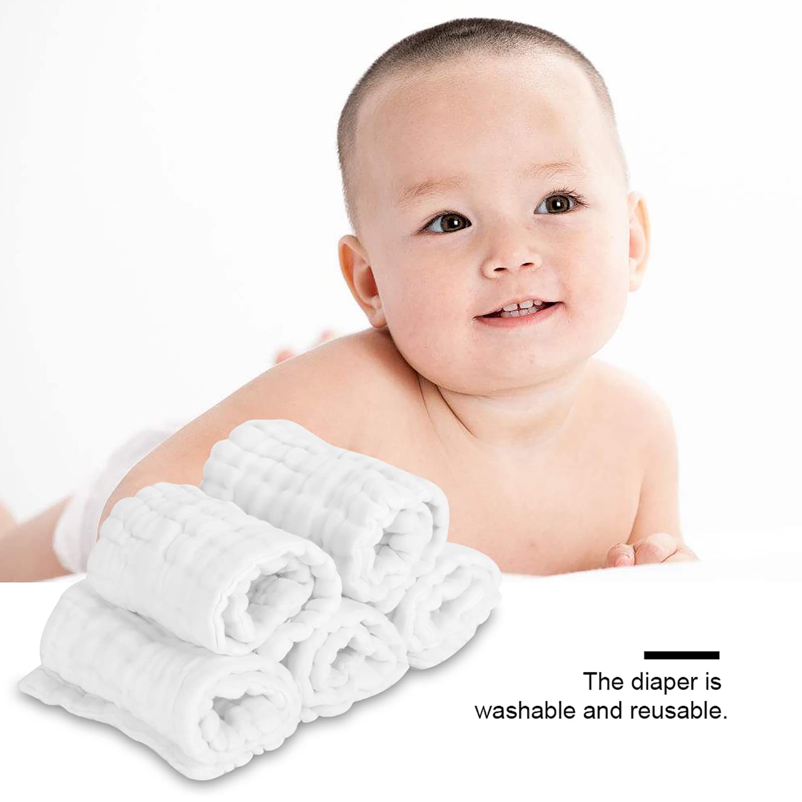 Pannolini Riutilizzabili in Garza di Cotone 12 Strati per Neonati Bambini Confezione da 5 Pezzi 35x15 cm Lavabili Ecologici Sostenibili Ideali per Pelle Sensibile