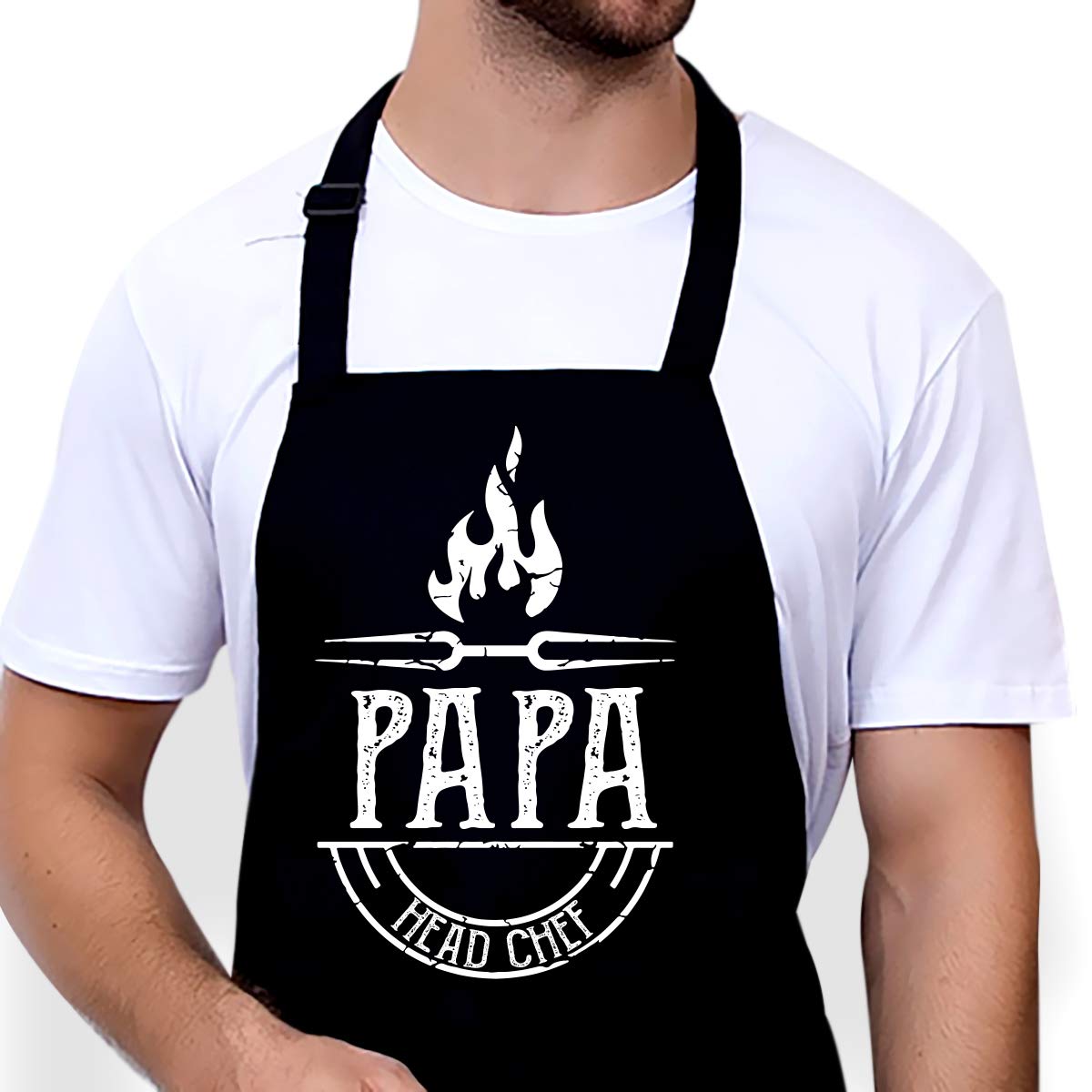 Papa BBQ prezent - fartuch taty do grillowania zabawny od wnuków żony - zabawny czarny regulowany fartuch na szelkach wodoodporny z kieszeniami - fartuch kuchenny do grillowania prezenty
