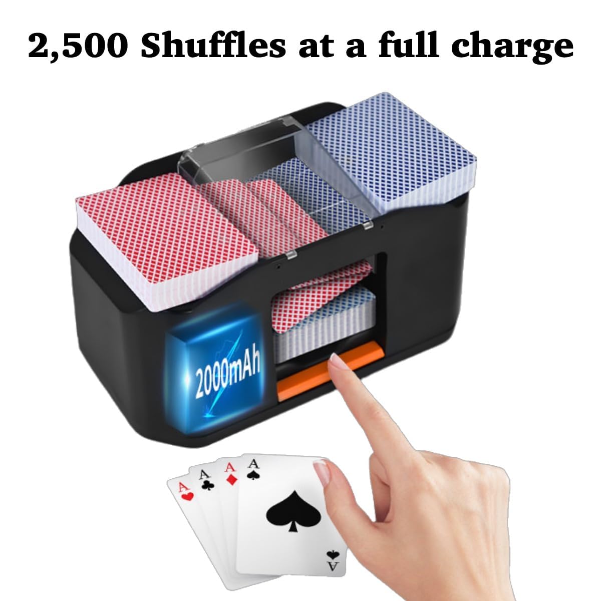 Shuffler automatico Shuffler 1/2 ponti, macchina da shuffler ricaricabile da 2000 mAh con motore a basso rumore, gioco di carte da casinò con shuffling di schede elettriche per poker da casinò, UNO