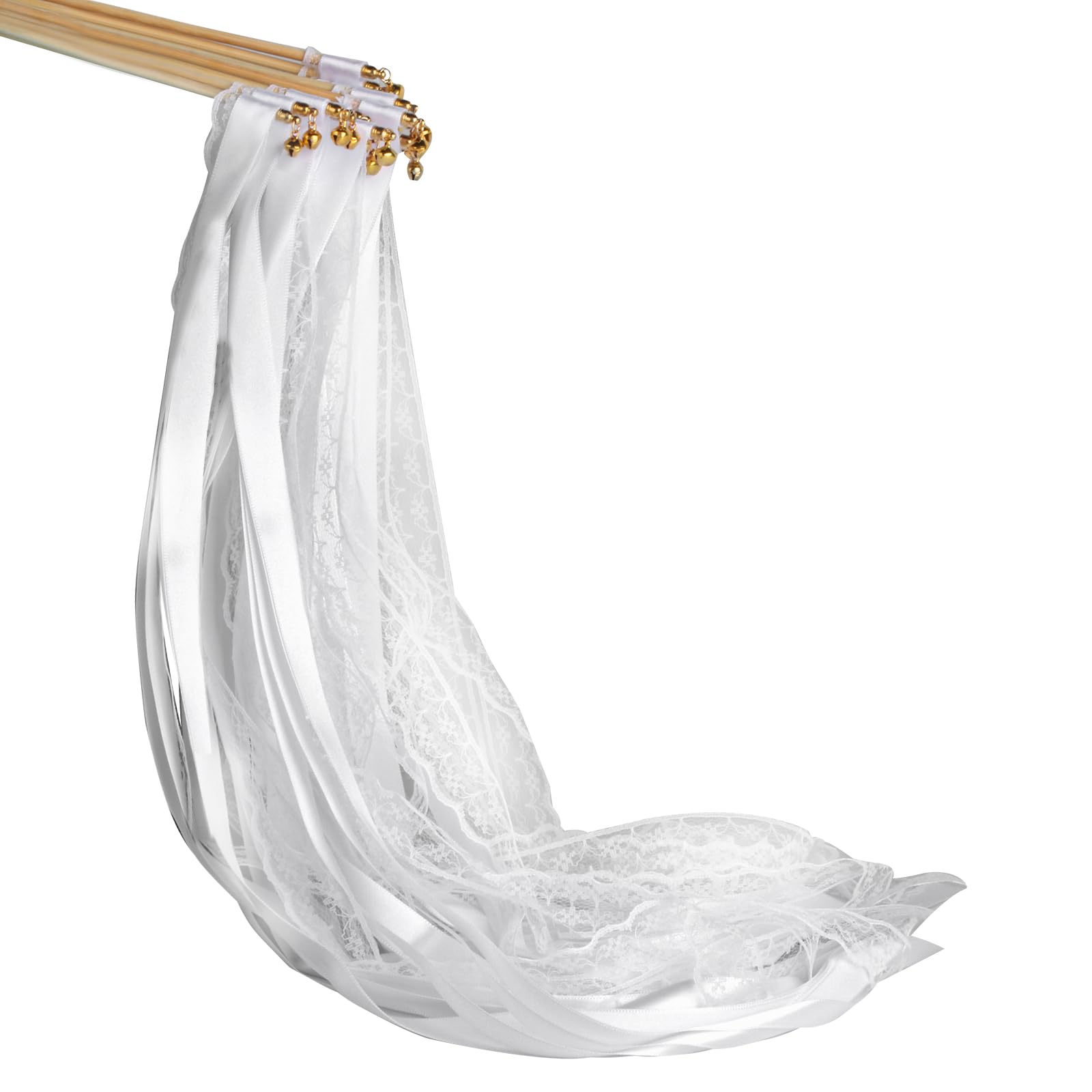 16 Piezas Varitas de Boda con Campana, Varitas Mágicas de Boda, Serpentinas de Palos de Cintas de Boda Blancas, Varitas de Suerte para Bodas Cumpleaños Fiestas de Navidad