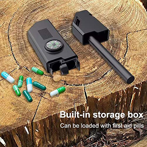 Survival Fire Starter Kit With Whistle,6-In-1 Flint Steel Ferro Rods Striker Compass Lanyard Handle For Emergency Rescue,Camping, Hiking #TOP3