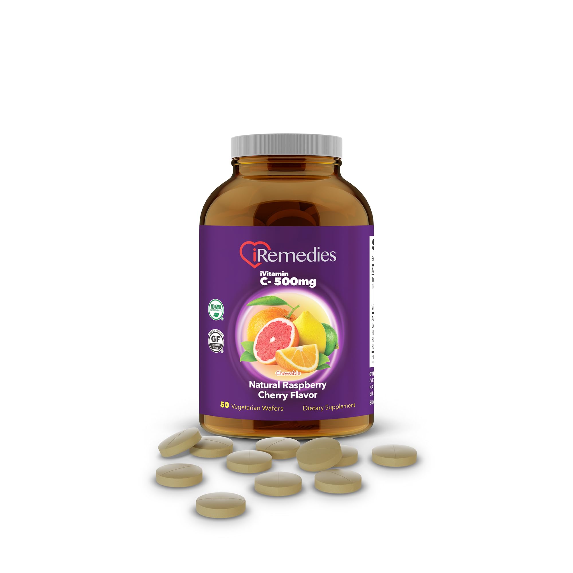iVitamin C 500mg Chewable – Immune Support Vitamin with Natural Citrus Flavor – 50 Chewable wafers